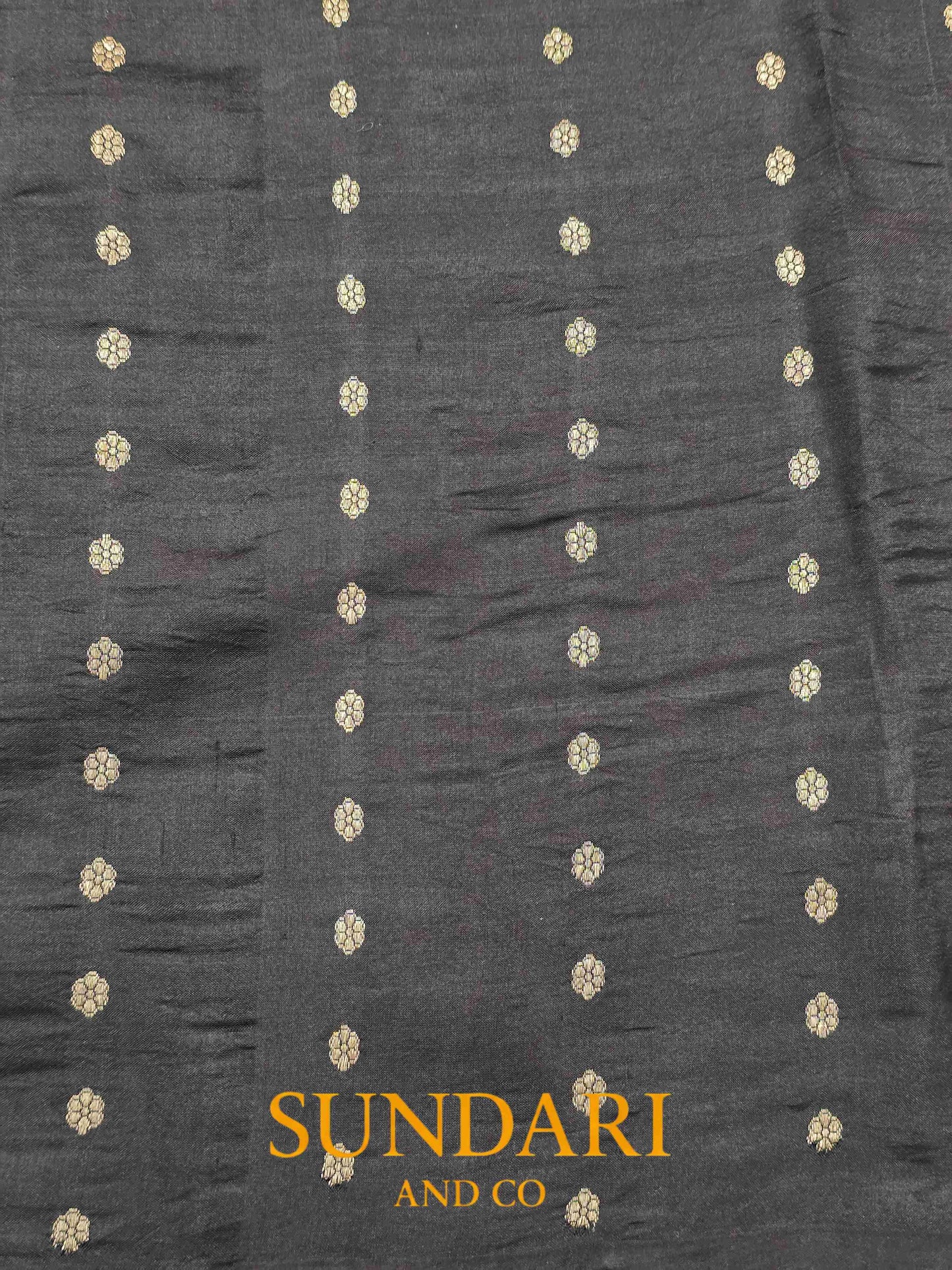 Charcoal Black | Sona-Roopa Floral Buttas in Kadua Weave | Pure Soft Silk Saree