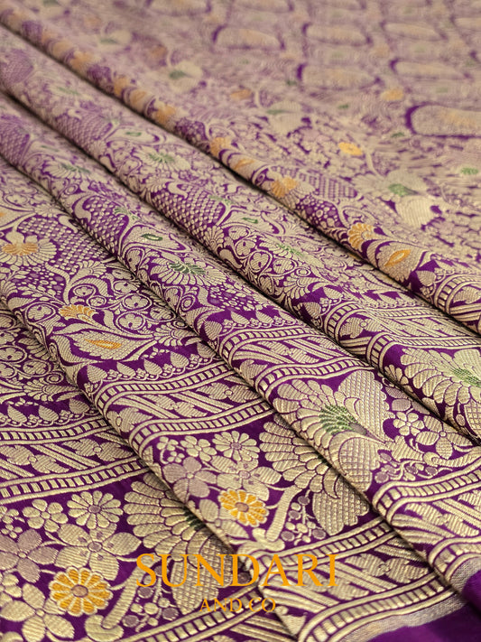 Deep Violet | Allover Intricate Brocade jaal | Pure Katan Silk Saree