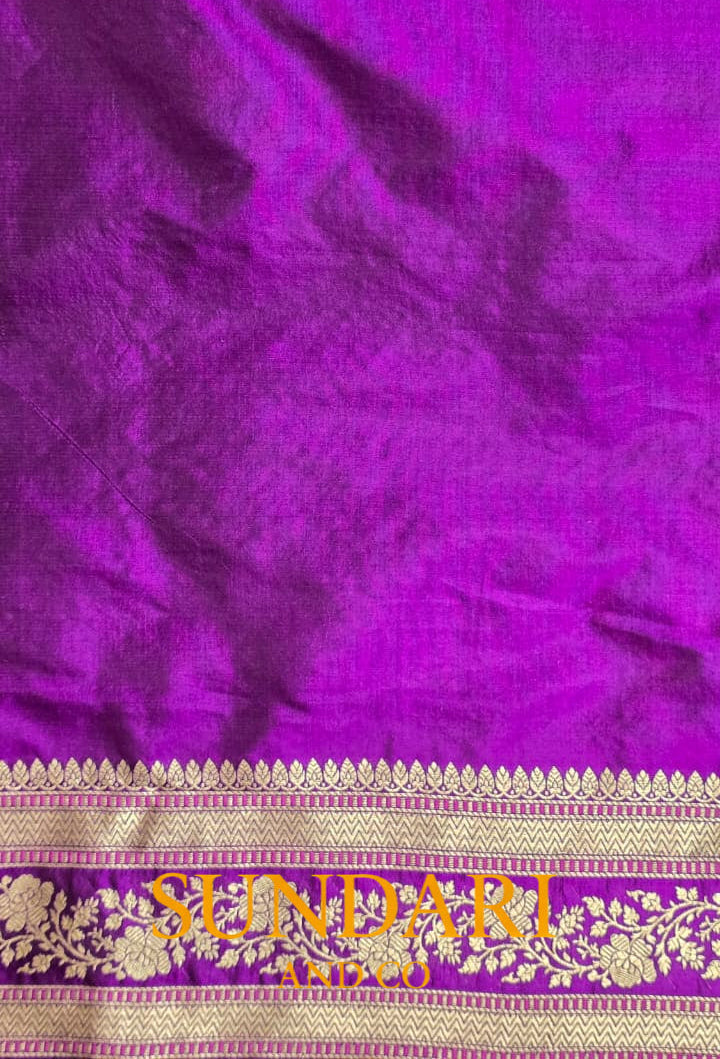 Eggplant Purple | Floral Geometric Jaal | Pure Katan Silk Saree