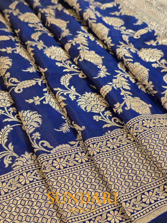 Electric Blue | Floral Jaal | Pure Katan Silk Saree