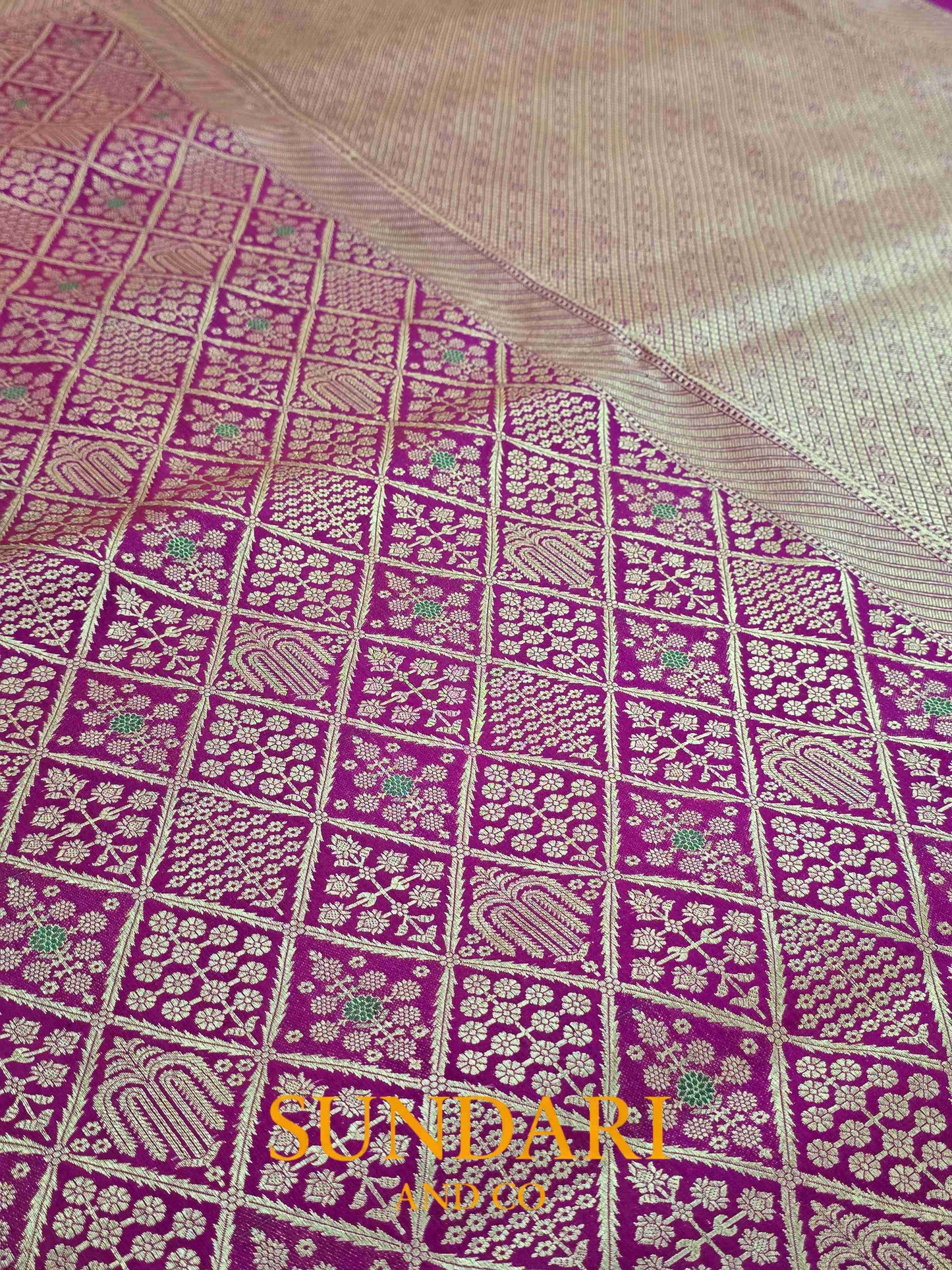 Velvet Fuchsia | Brocade Floral Geometric Jaal | Pure Katan Silk Saree