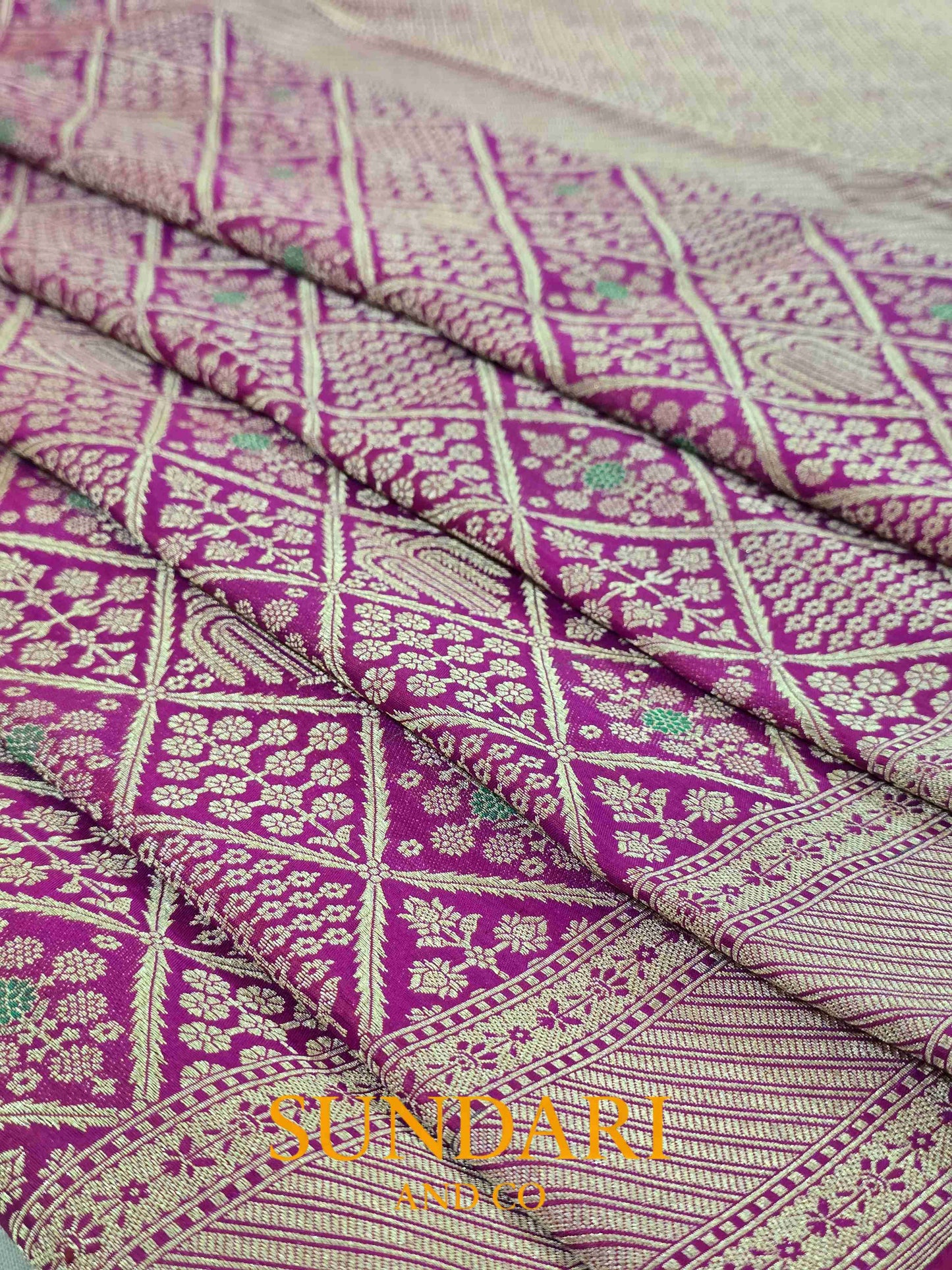Velvet Fuchsia | Brocade Floral Geometric Jaal | Pure Katan Silk Saree