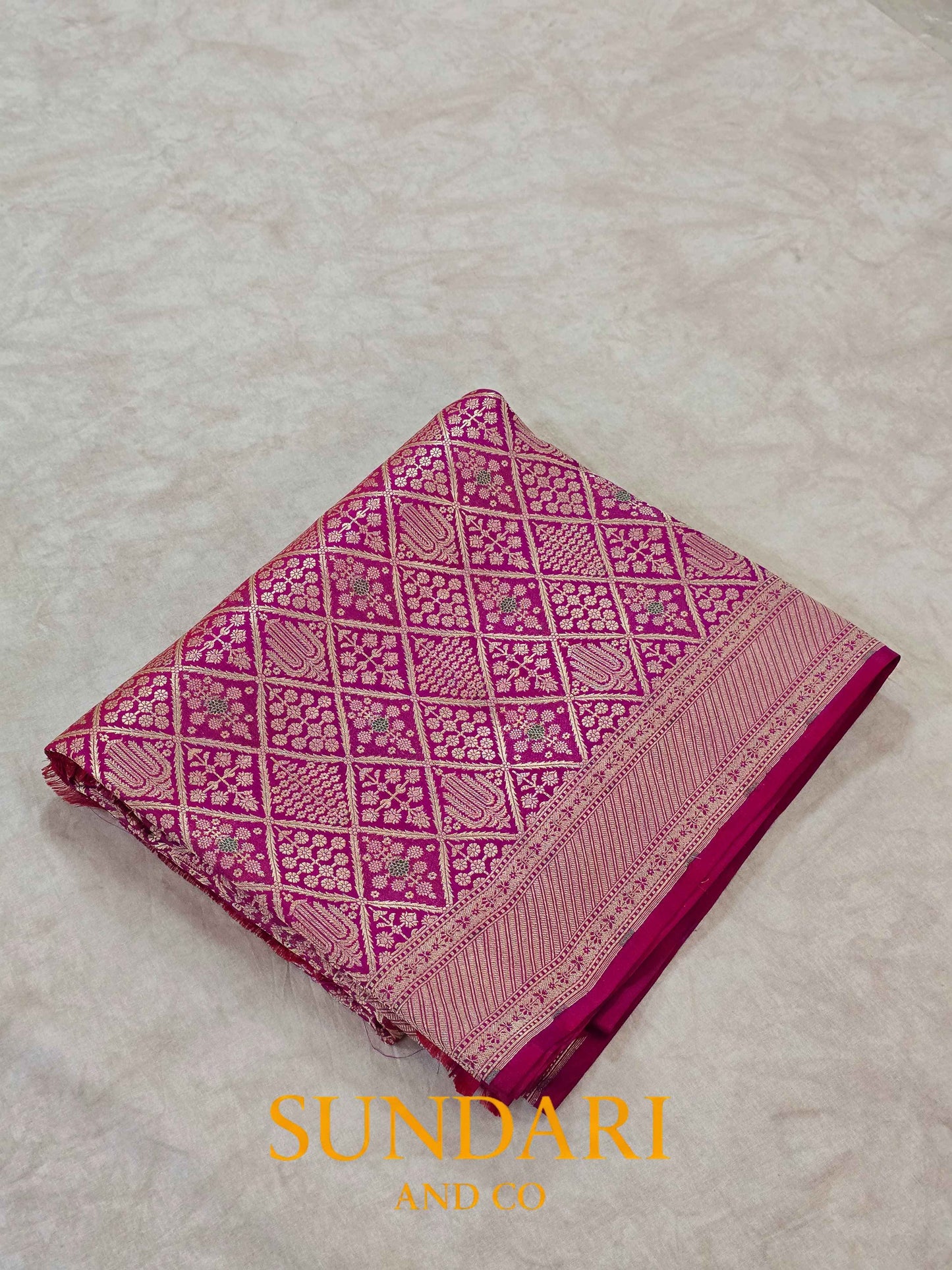 Velvet Fuchsia | Brocade Floral Geometric Jaal | Pure Katan Silk Saree
