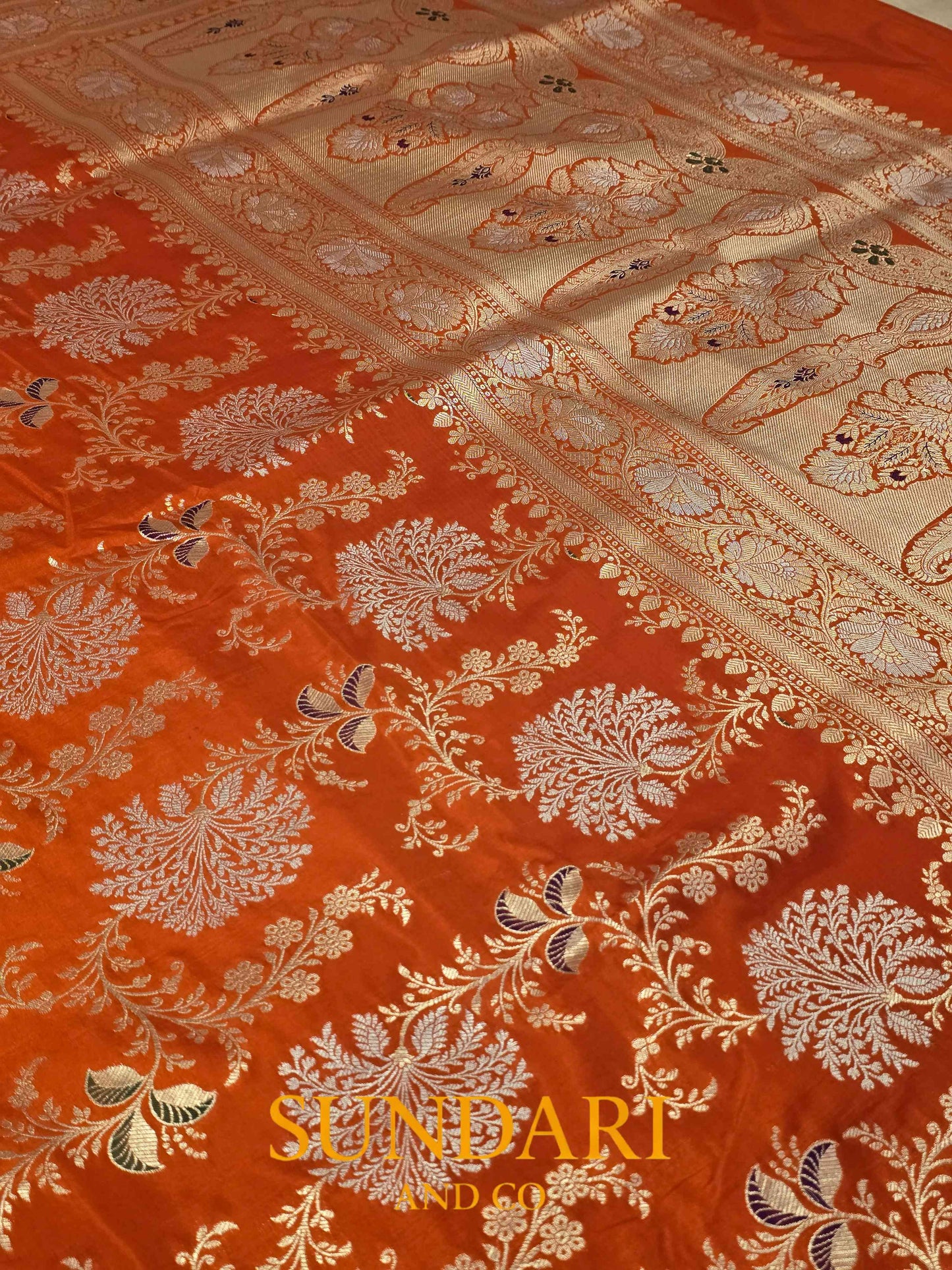 Vermilion Orange | Meenakari Jaal | Pure Katan Silk Saree