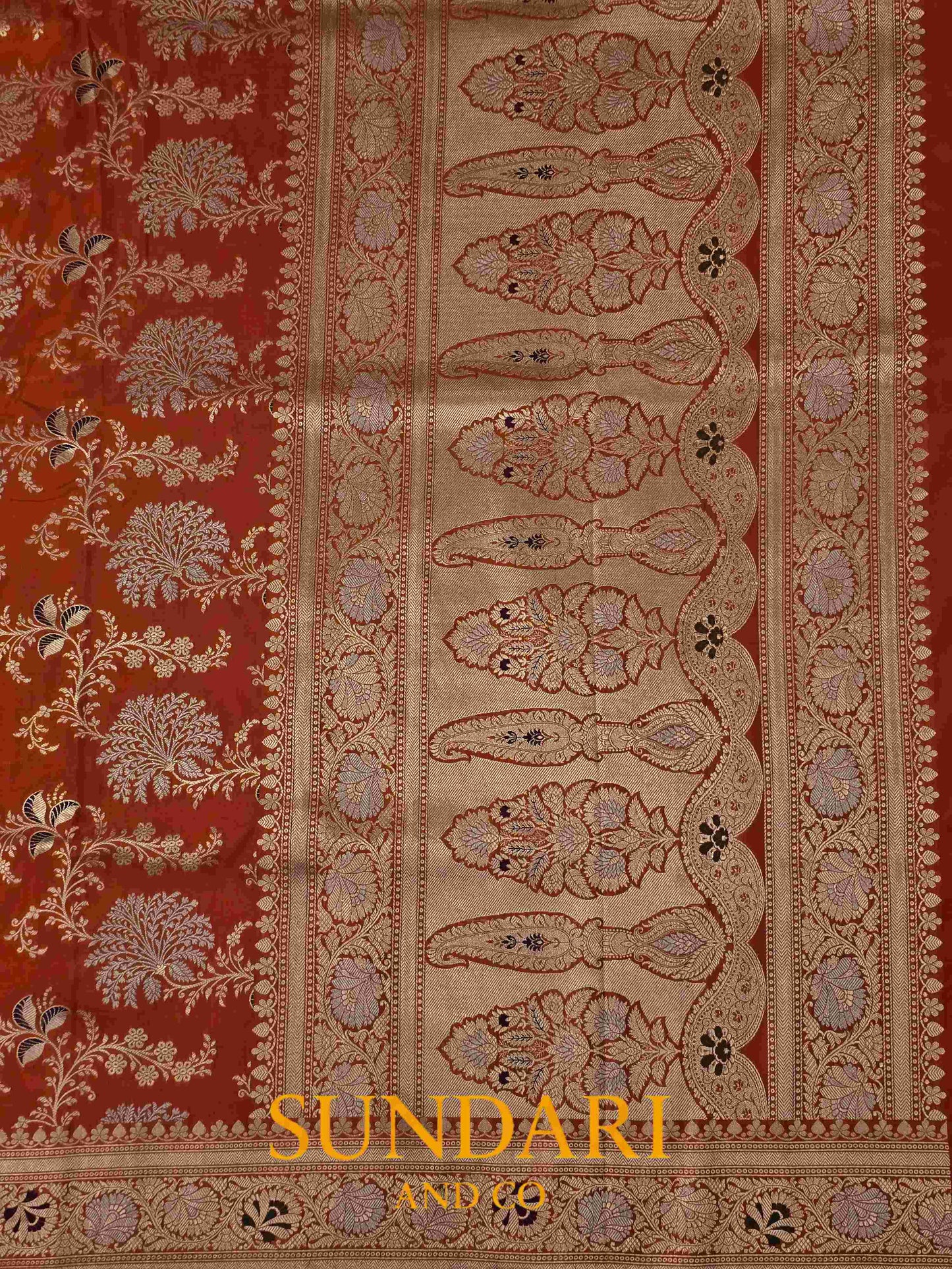 Vermilion Orange | Meenakari Jaal | Pure Katan Silk Saree