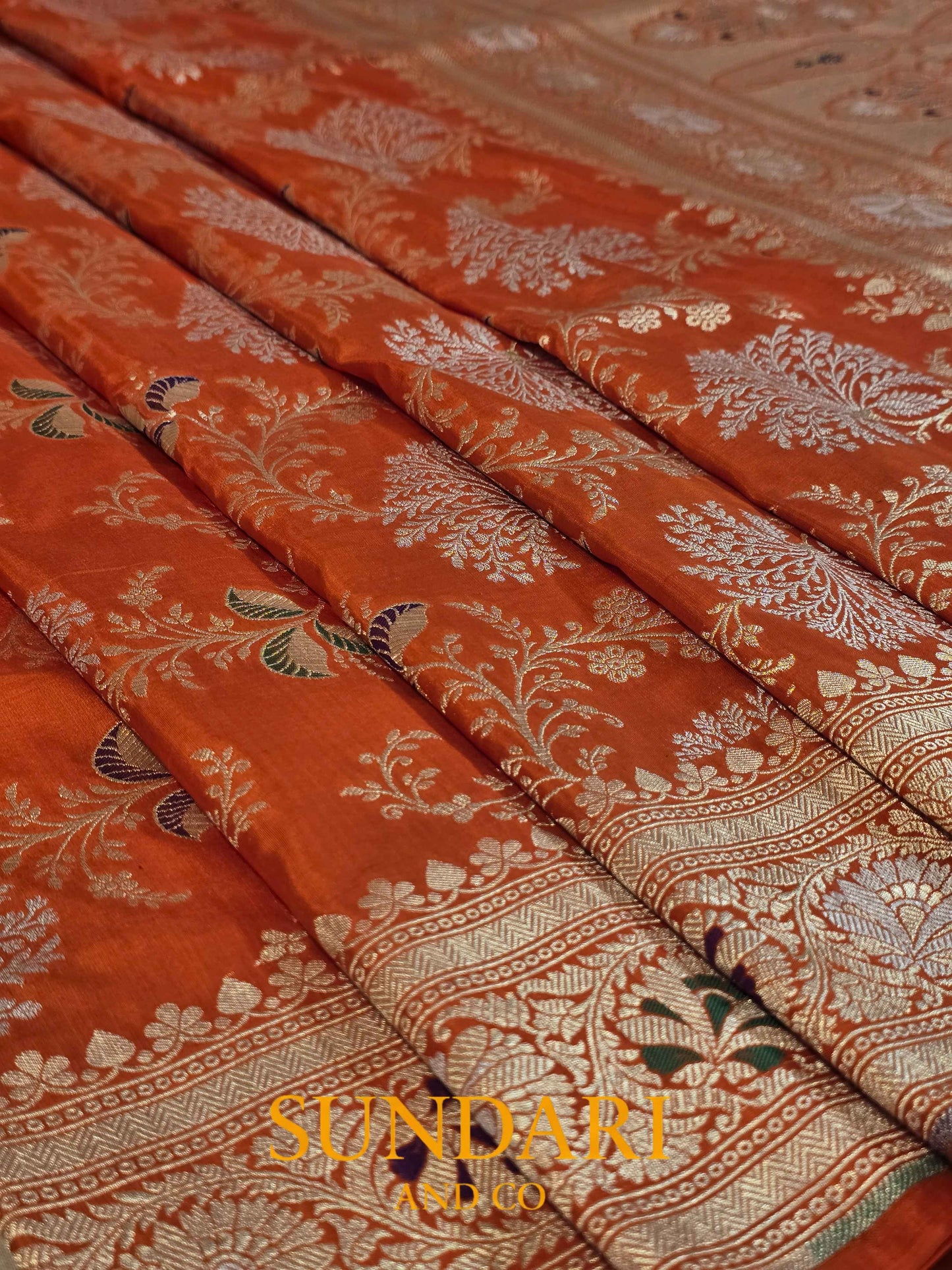 Vermilion Orange | Meenakari Jaal | Pure Katan Silk Saree