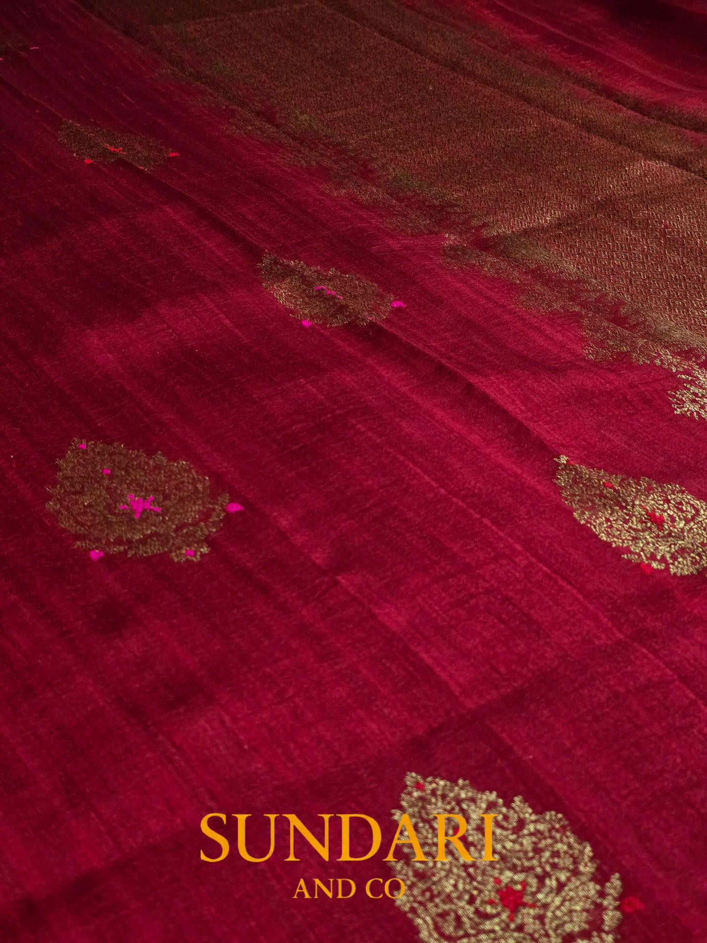 Dark Red | Antique Zari Meenakari Buttas in Kadua Weave | Pure Raw Silk Saree
