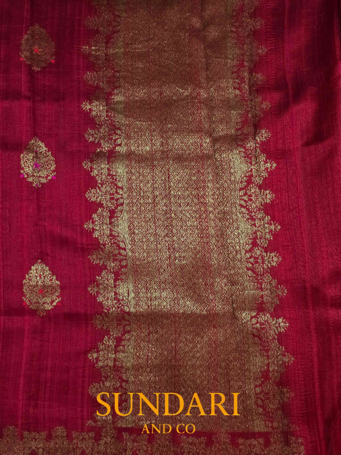 Dark Red | Antique Zari Meenakari Buttas in Kadua Weave | Pure Raw Silk Saree