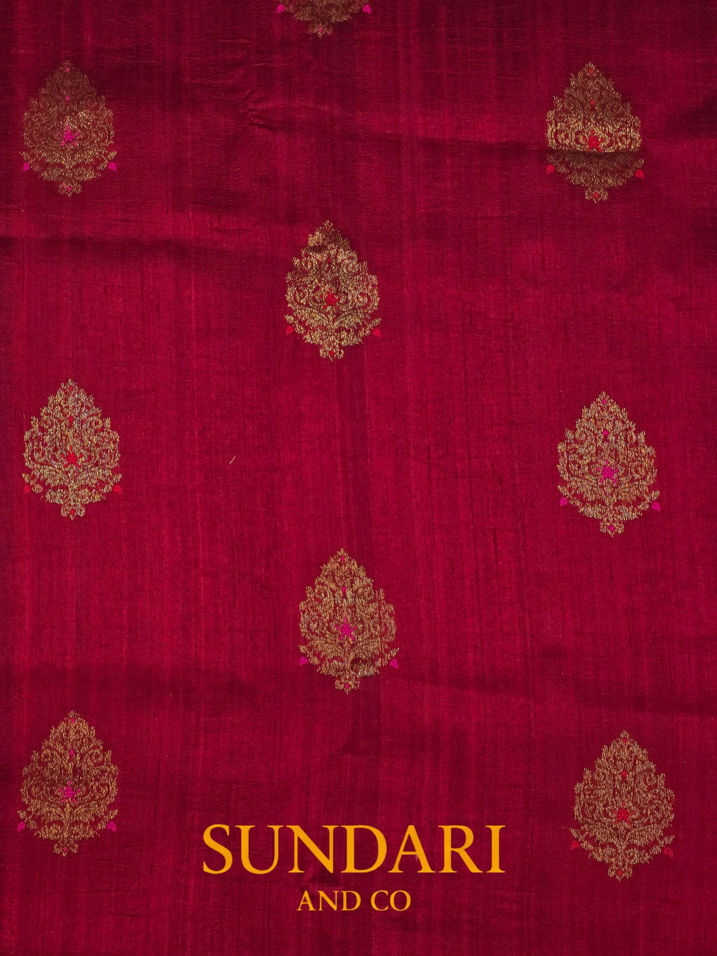 Dark Red | Antique Zari Meenakari Buttas in Kadua Weave | Pure Raw Silk Saree