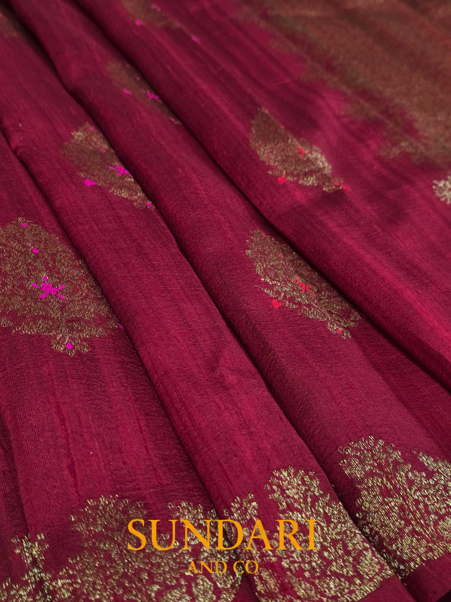 Dark Red | Antique Zari Meenakari Buttas in Kadua Weave | Pure Raw Silk Saree