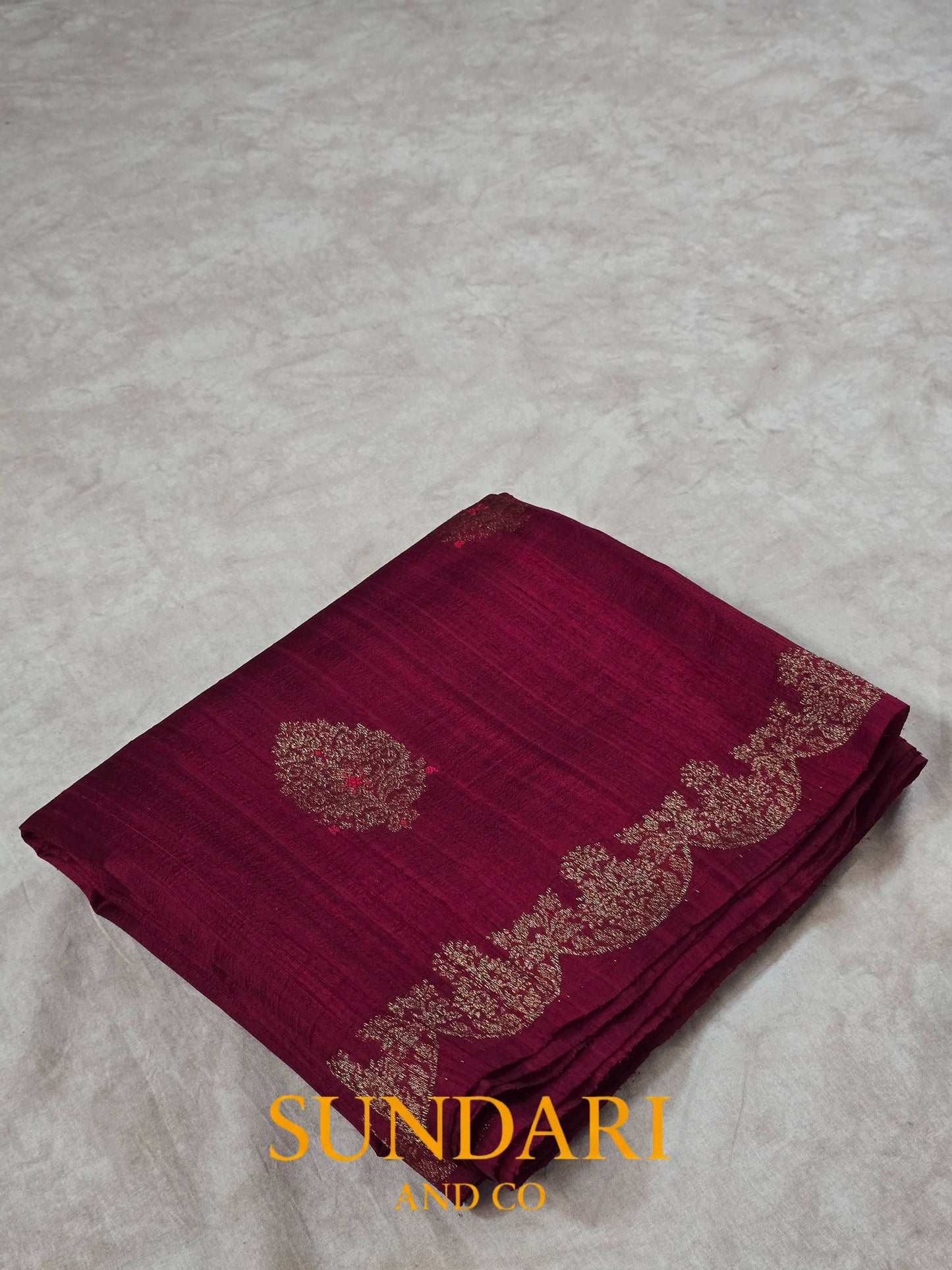 Dark Red | Antique Zari Meenakari Buttas in Kadua Weave | Pure Raw Silk Saree