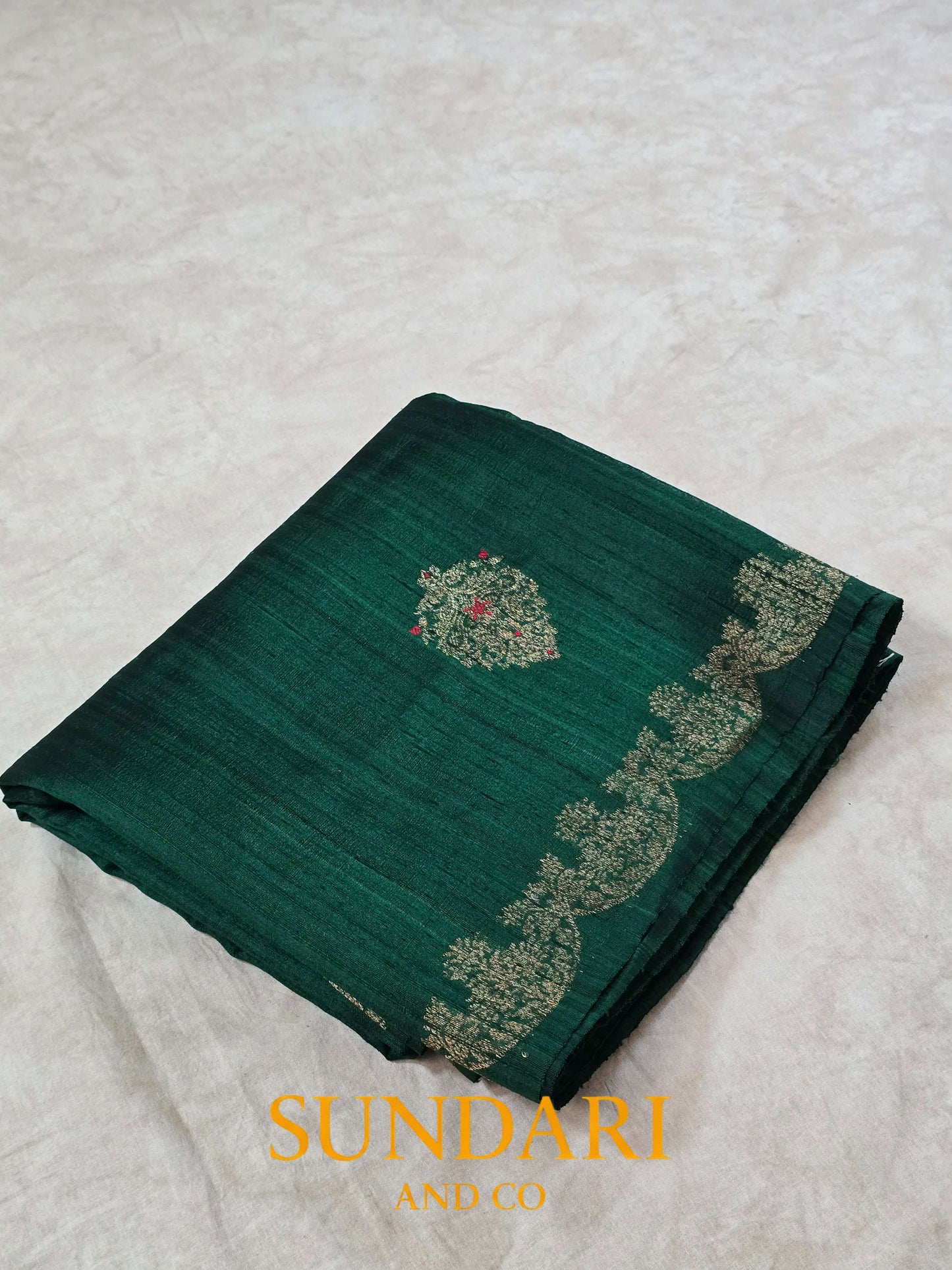 Pine Green | Antique Zari Meenakari Buttas in Kadua Weave | Pure Raw Silk Saree
