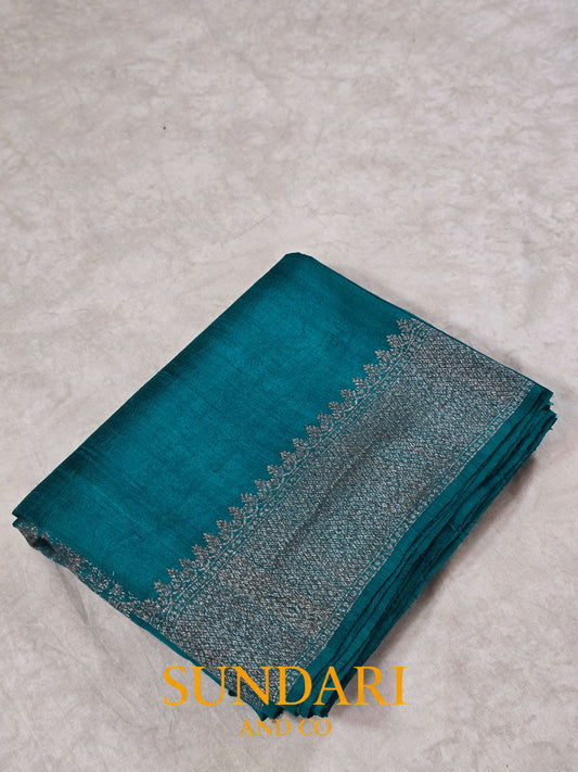 Rama Blue | Antique Zari Meenakari Buttas in Kadua Weave | Pure Raw Silk Saree