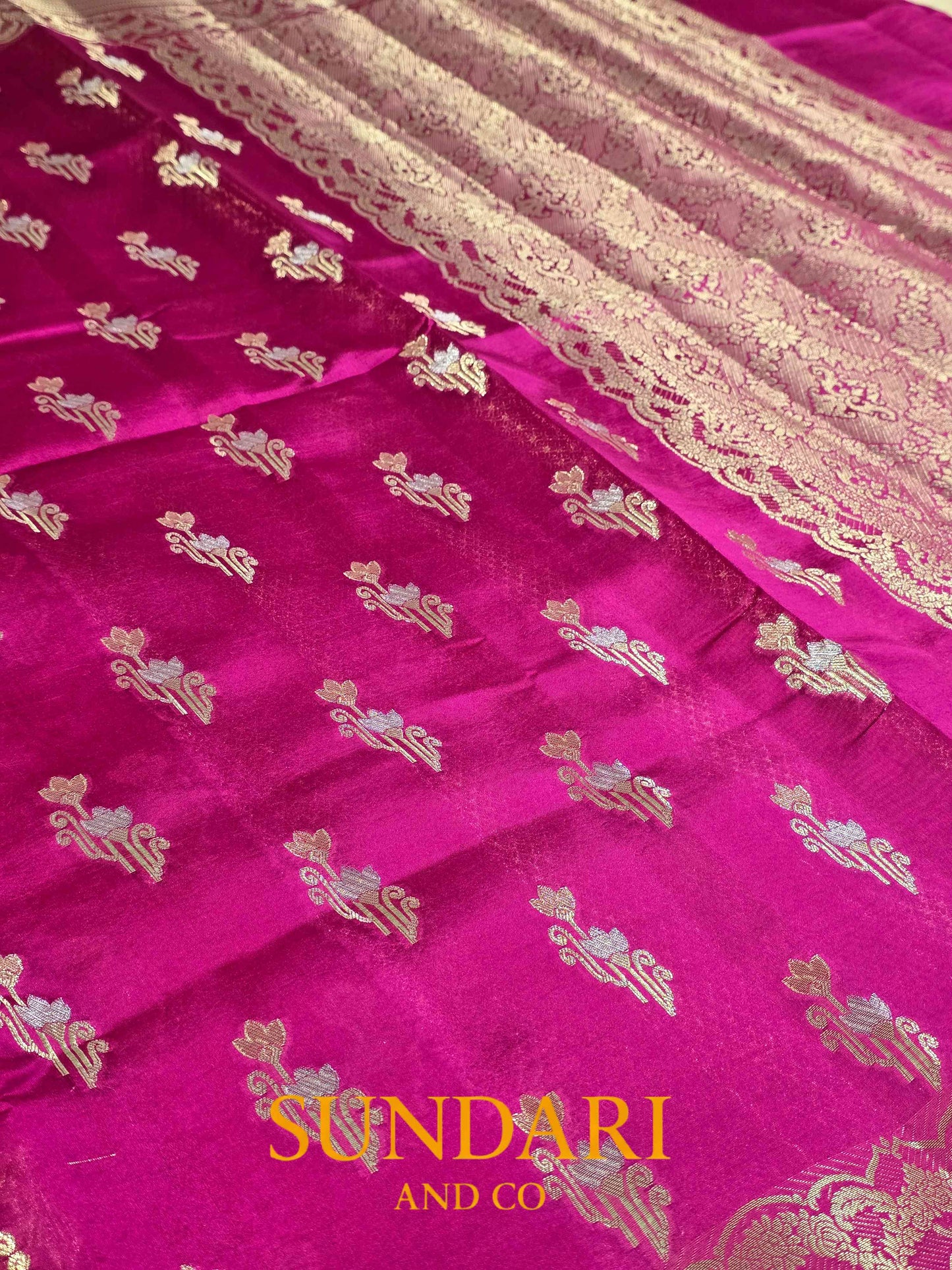 Persian Rose Pink | Floral Butta | Pure Dupion Silk Saree