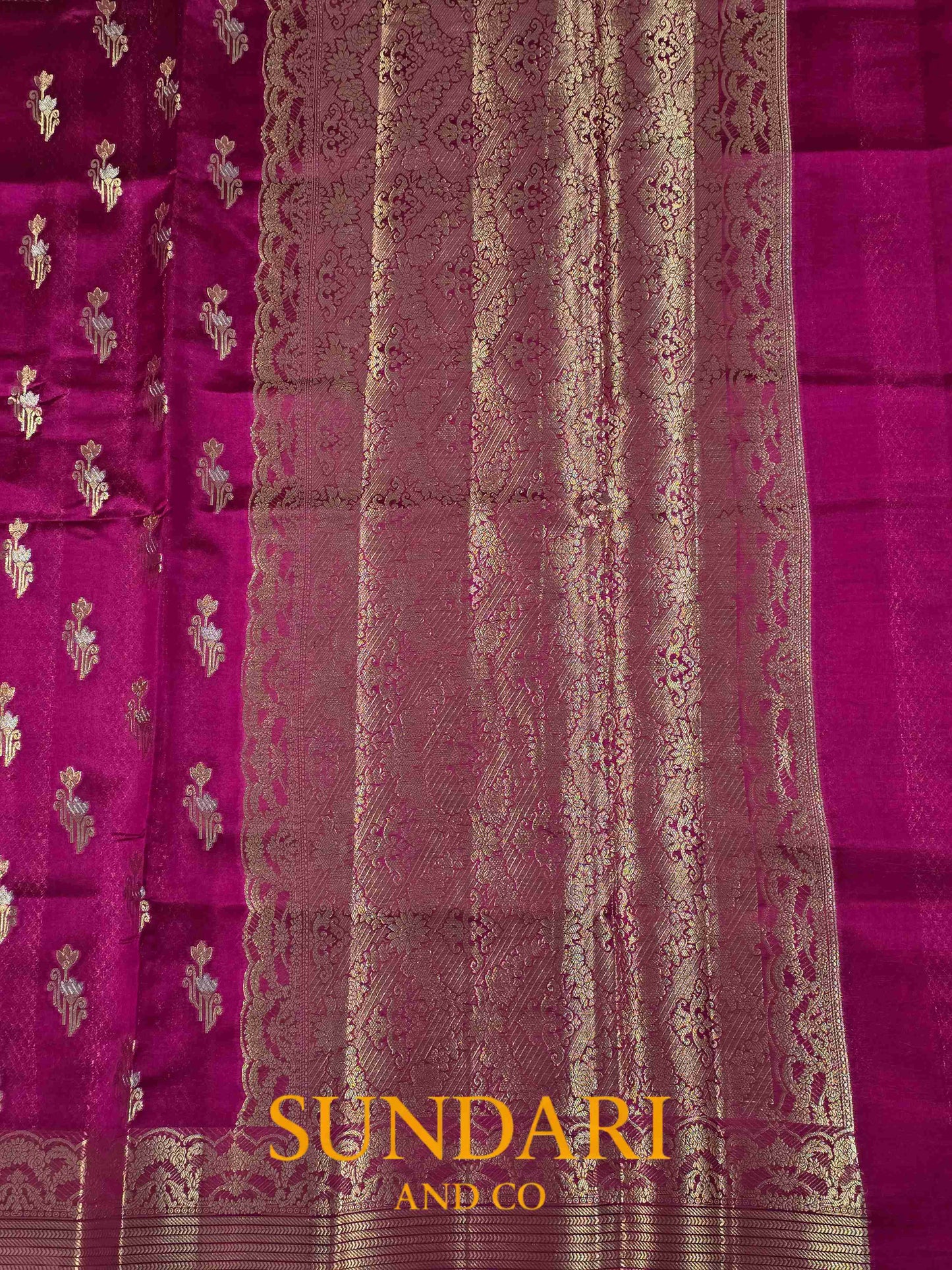 Persian Rose Pink | Floral Butta | Pure Dupion Silk Saree