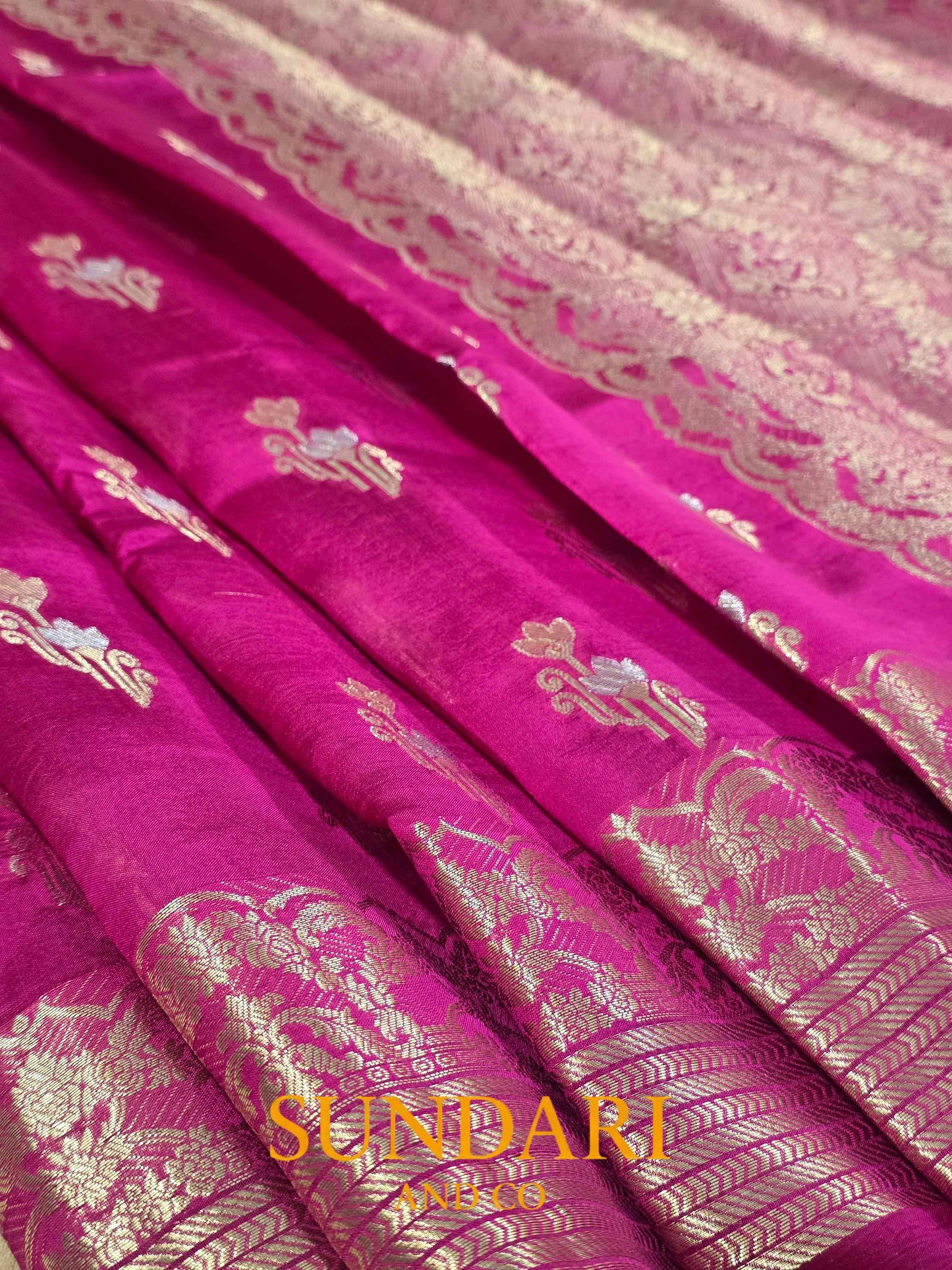 Persian Rose Pink | Floral Butta | Pure Dupion Silk Saree