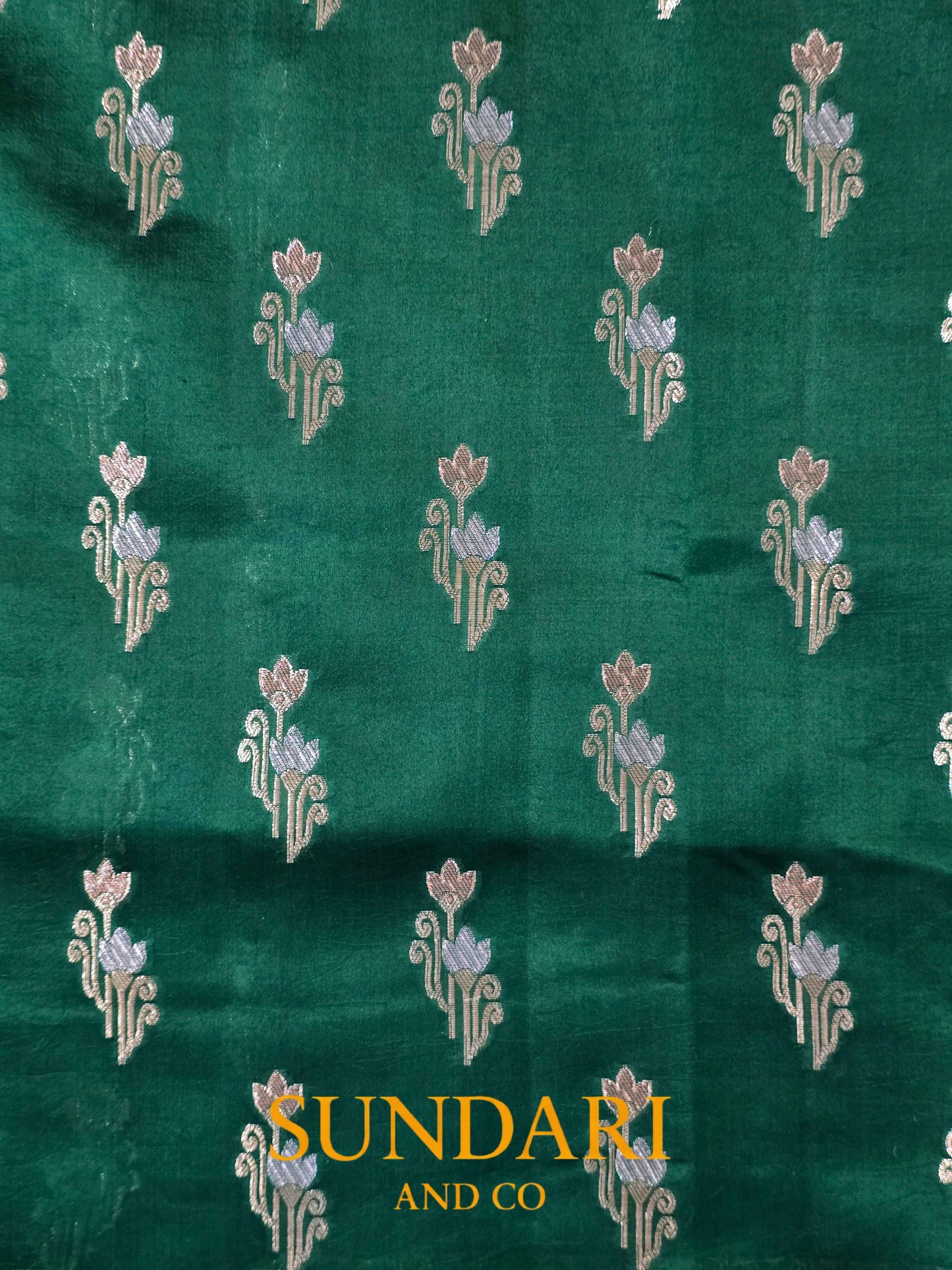 Green | Floral Butta | Pure Dupion Silk Saree