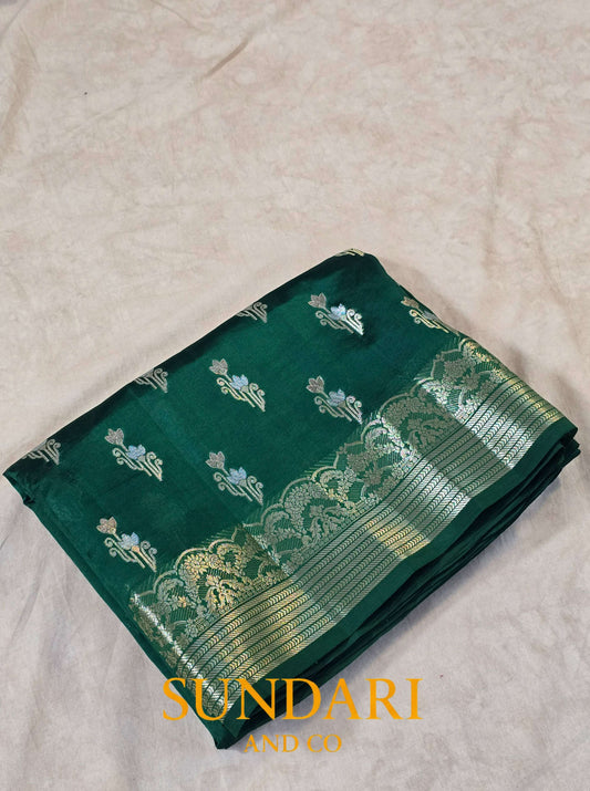 Green | Floral Butta | Pure Dupion Silk Saree