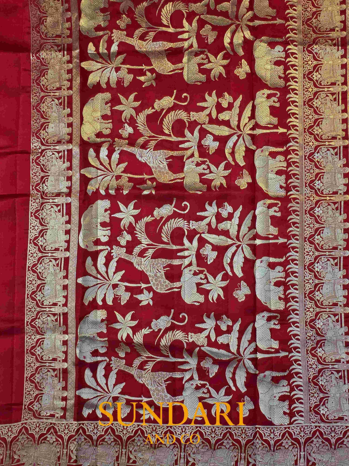 Candy Red | Jungle Themed | Pure Soft Silk Saree