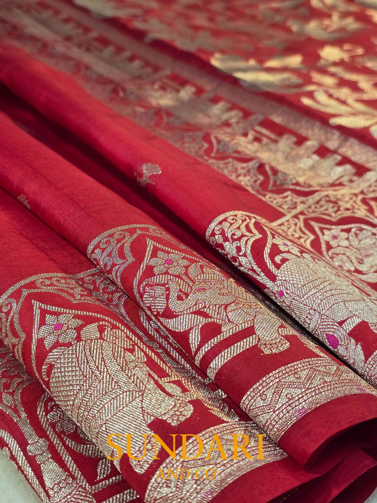 Candy Red | Jungle Themed | Pure Soft Silk Saree