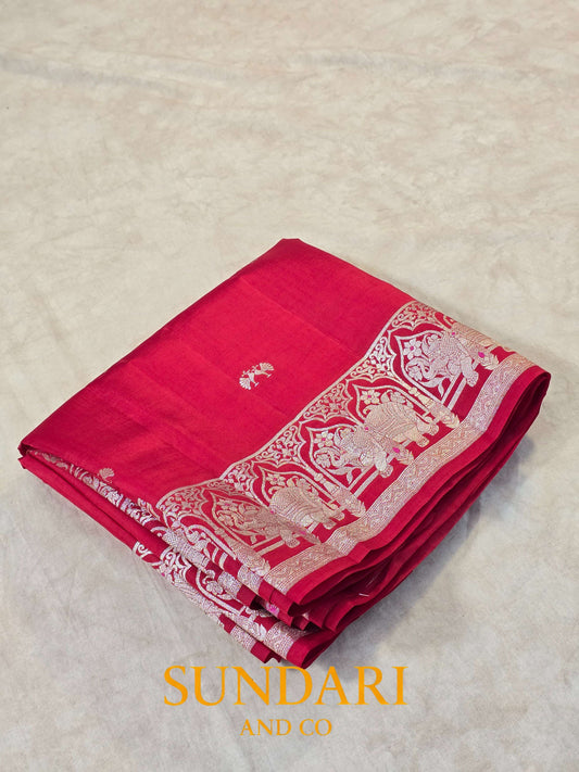 Candy Red | Jungle Themed | Pure Soft Silk Saree