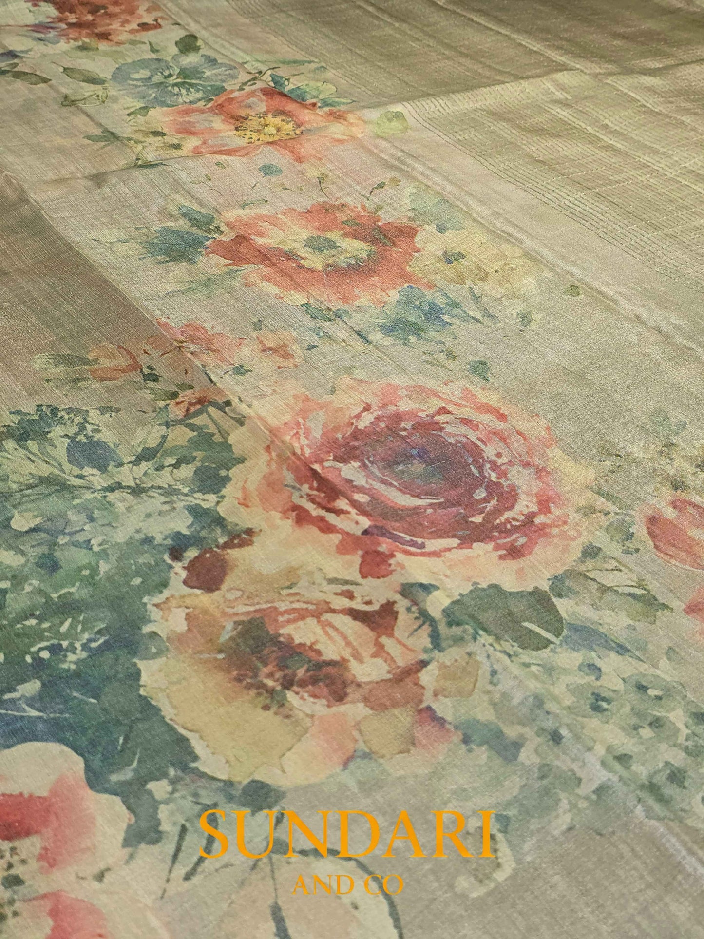 Sage Green | Digital Printed | Pure Tussar Silk Saree
