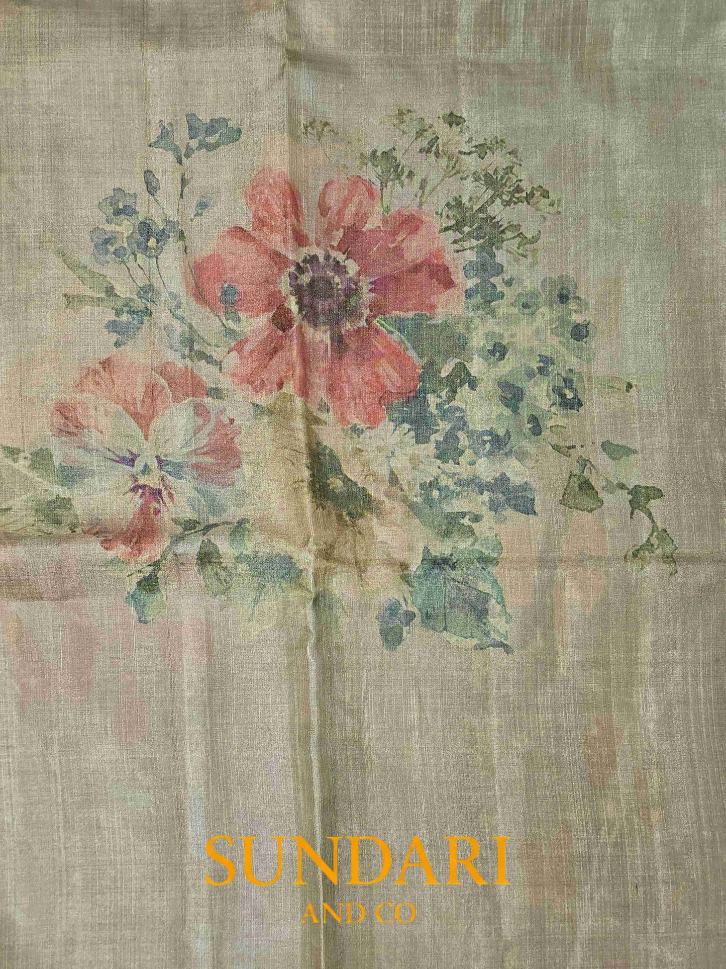 Sage Green | Digital Printed | Pure Tussar Silk Saree
