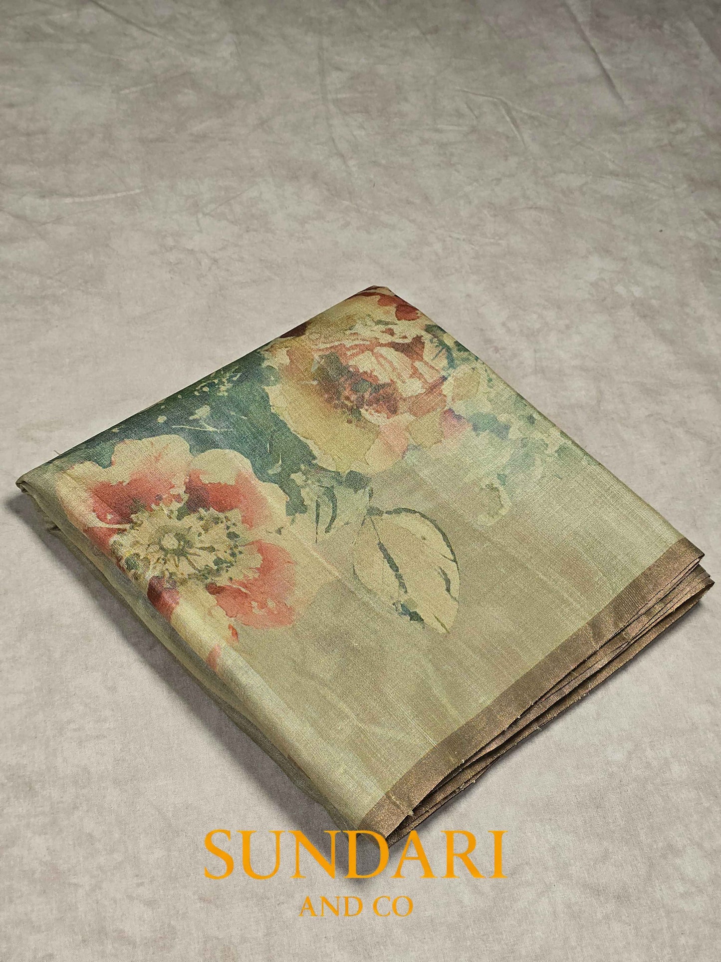 Sage Green | Digital Printed | Pure Tussar Silk Saree