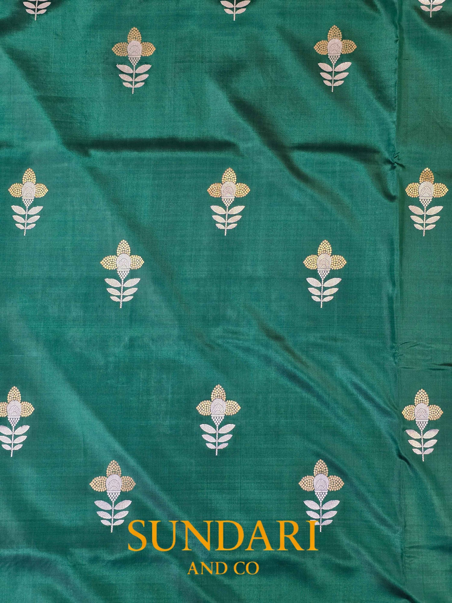 Bottle Green | Sona-Roopa Buttas in Kadua Weave | Pure Soft Silk Saree