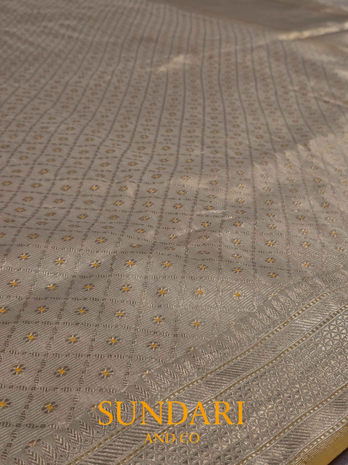 Ivory Gold | Brocade Geometrical Floral Motifs | Pure Katan Silk Saree