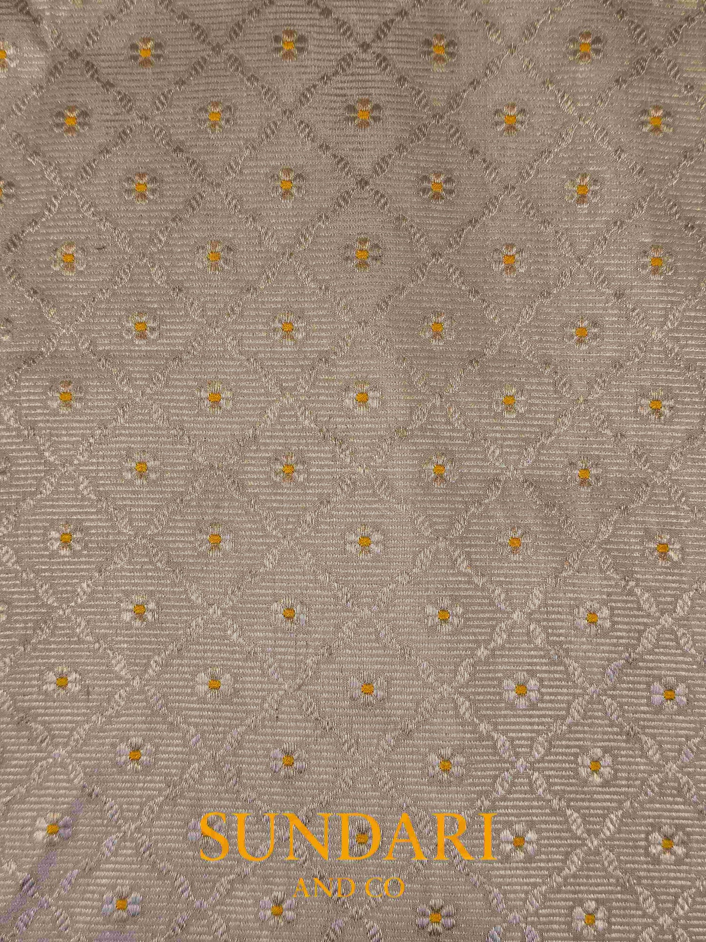 Ivory Gold | Brocade Geometrical Floral Motifs | Pure Katan Silk Saree