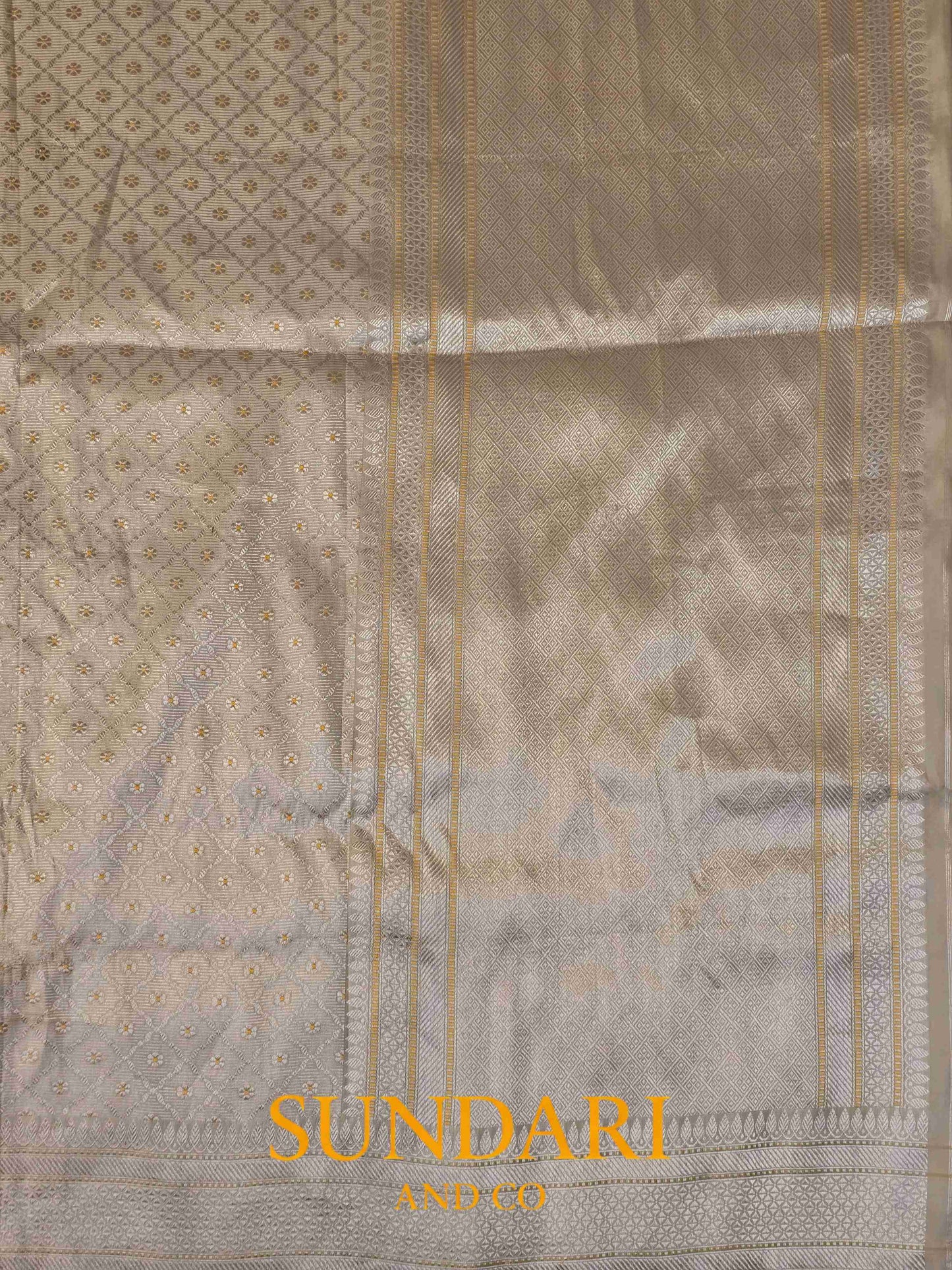 Ivory Gold | Brocade Geometrical Floral Motifs | Pure Katan Silk Saree