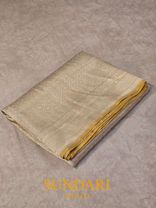Ivory Gold | Brocade Geometrical Floral Motifs | Pure Katan Silk Saree