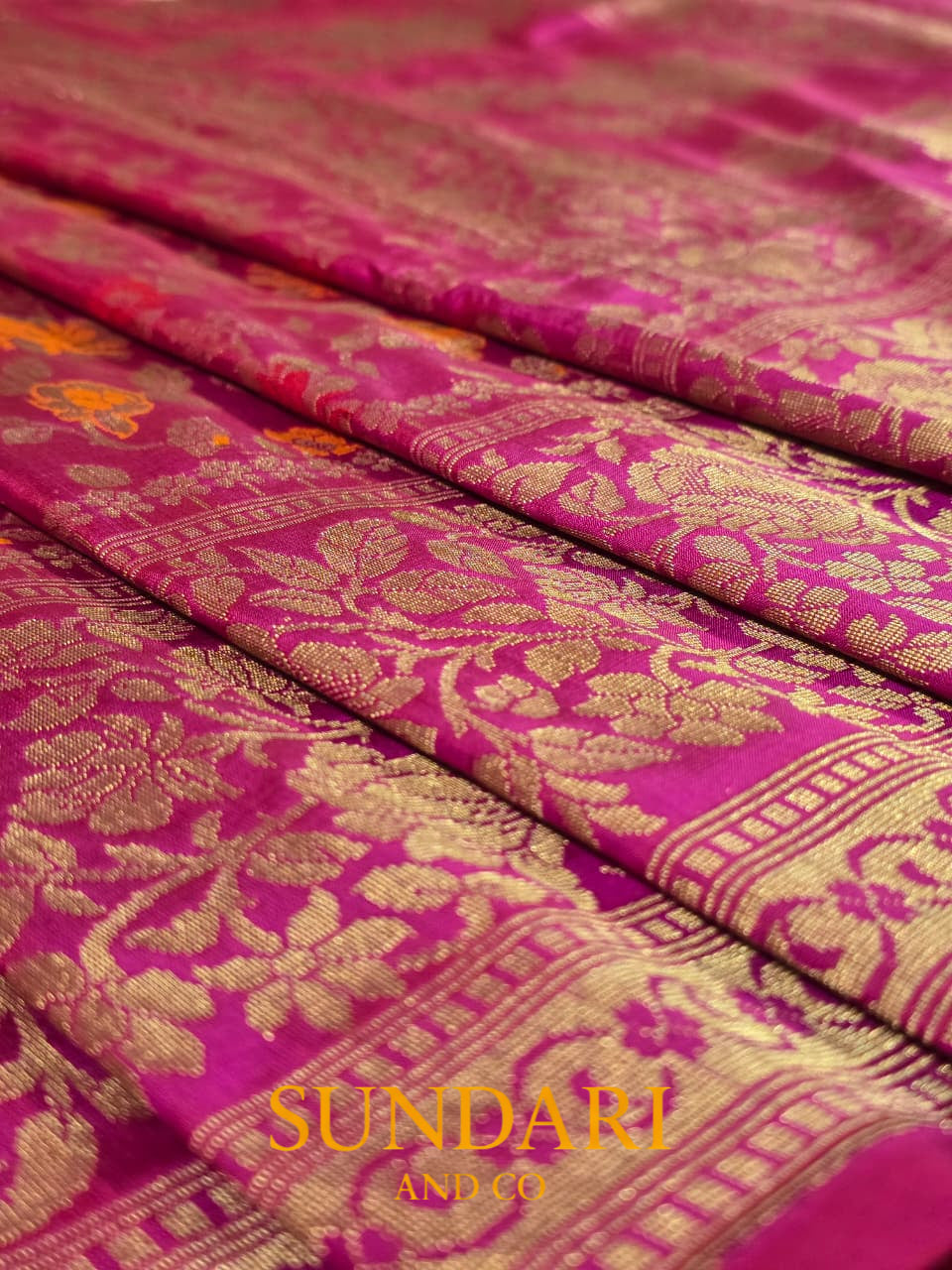 Bright Pink | Meenakari  Floral Brocade Jaal | Pure Katan Silk Saree