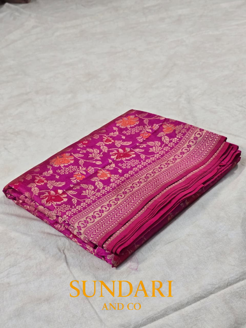Bright Pink | Meenakari  Floral Brocade Jaal | Pure Katan Silk Saree