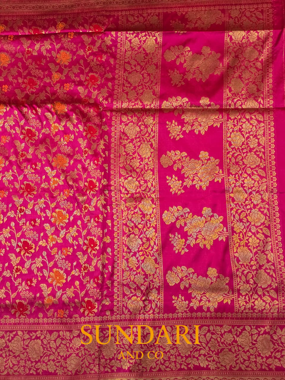 Bright Pink | Meenakari  Floral Brocade Jaal | Pure Katan Silk Saree
