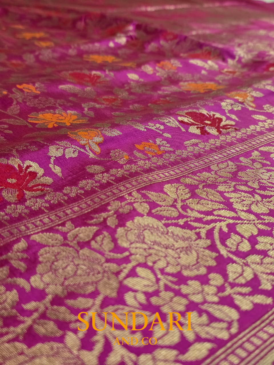 Bright Pink | Meenakari  Floral Brocade Jaal | Pure Katan Silk Saree