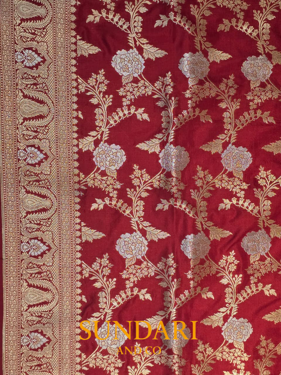 Classic Crimson | Sona-Roopa Floral Jaal | Pure Katan Silk Saree