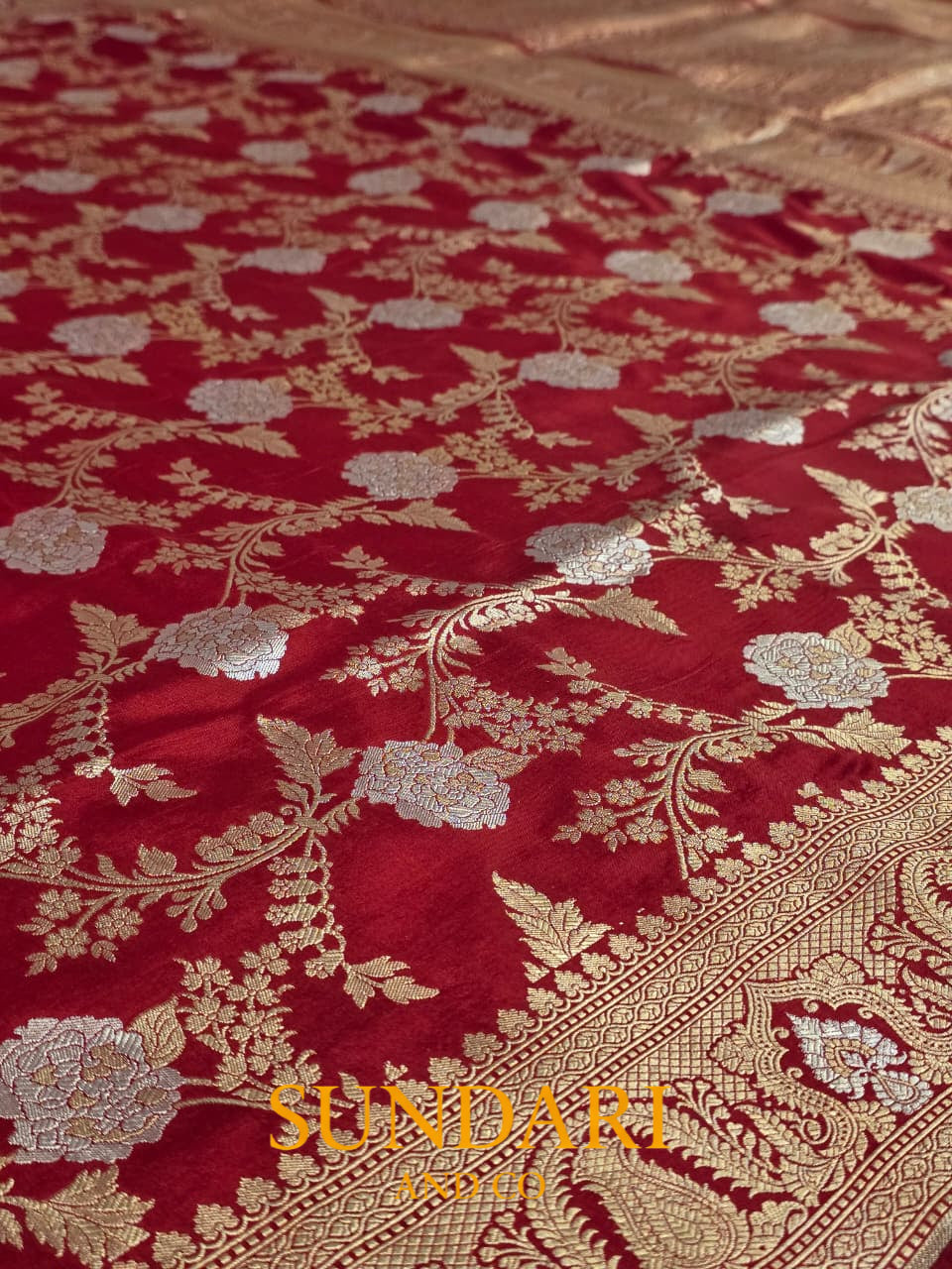 Classic Crimson | Sona-Roopa Floral Jaal | Pure Katan Silk Saree