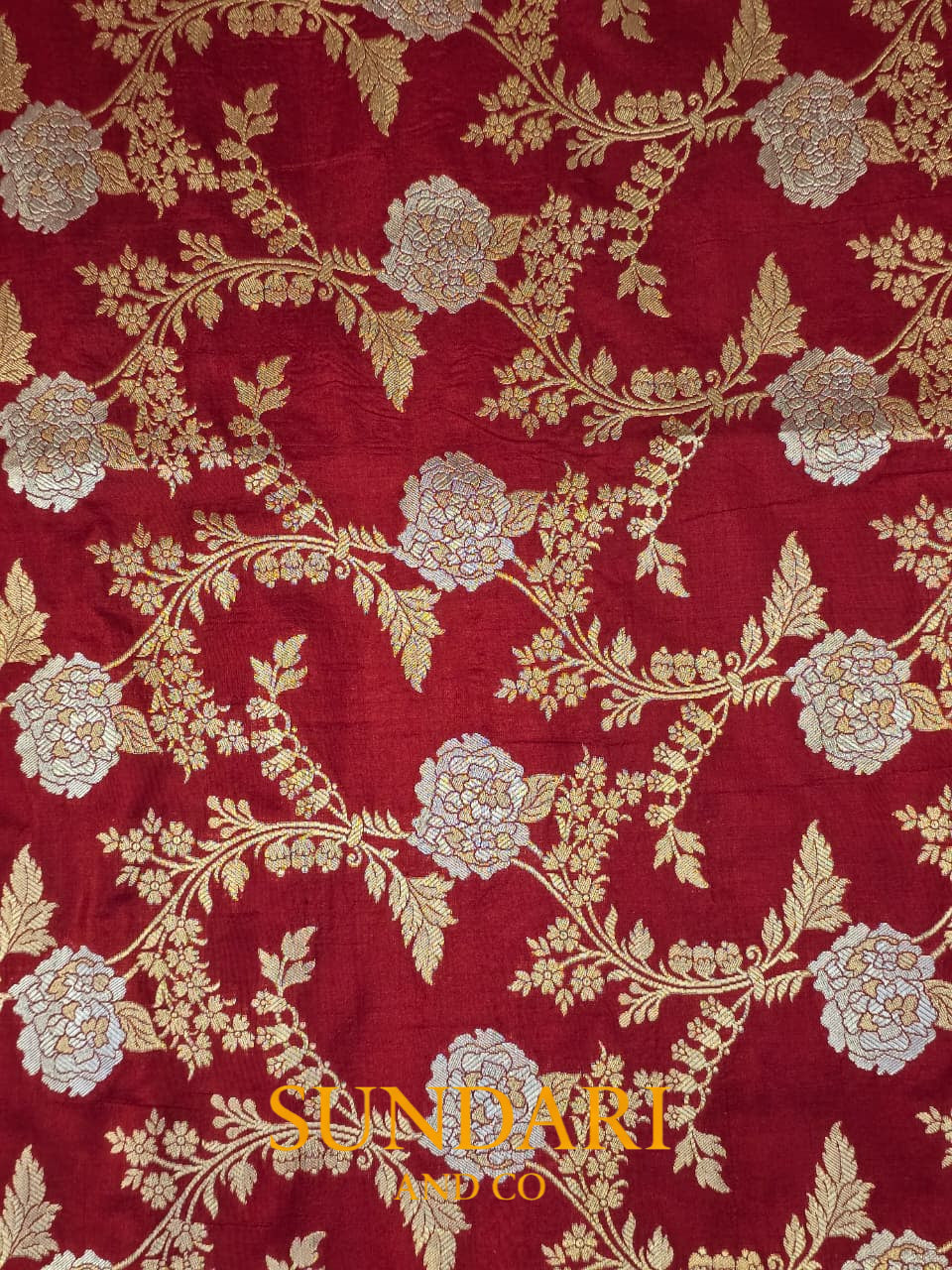 Classic Crimson | Sona-Roopa Floral Jaal | Pure Katan Silk Saree