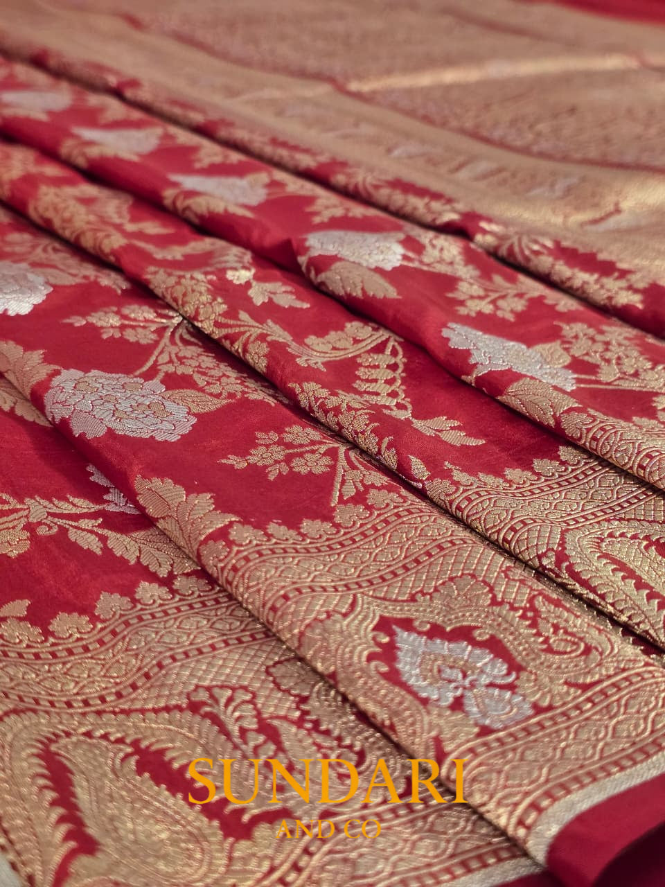Classic Crimson | Sona-Roopa Floral Jaal | Pure Katan Silk Saree