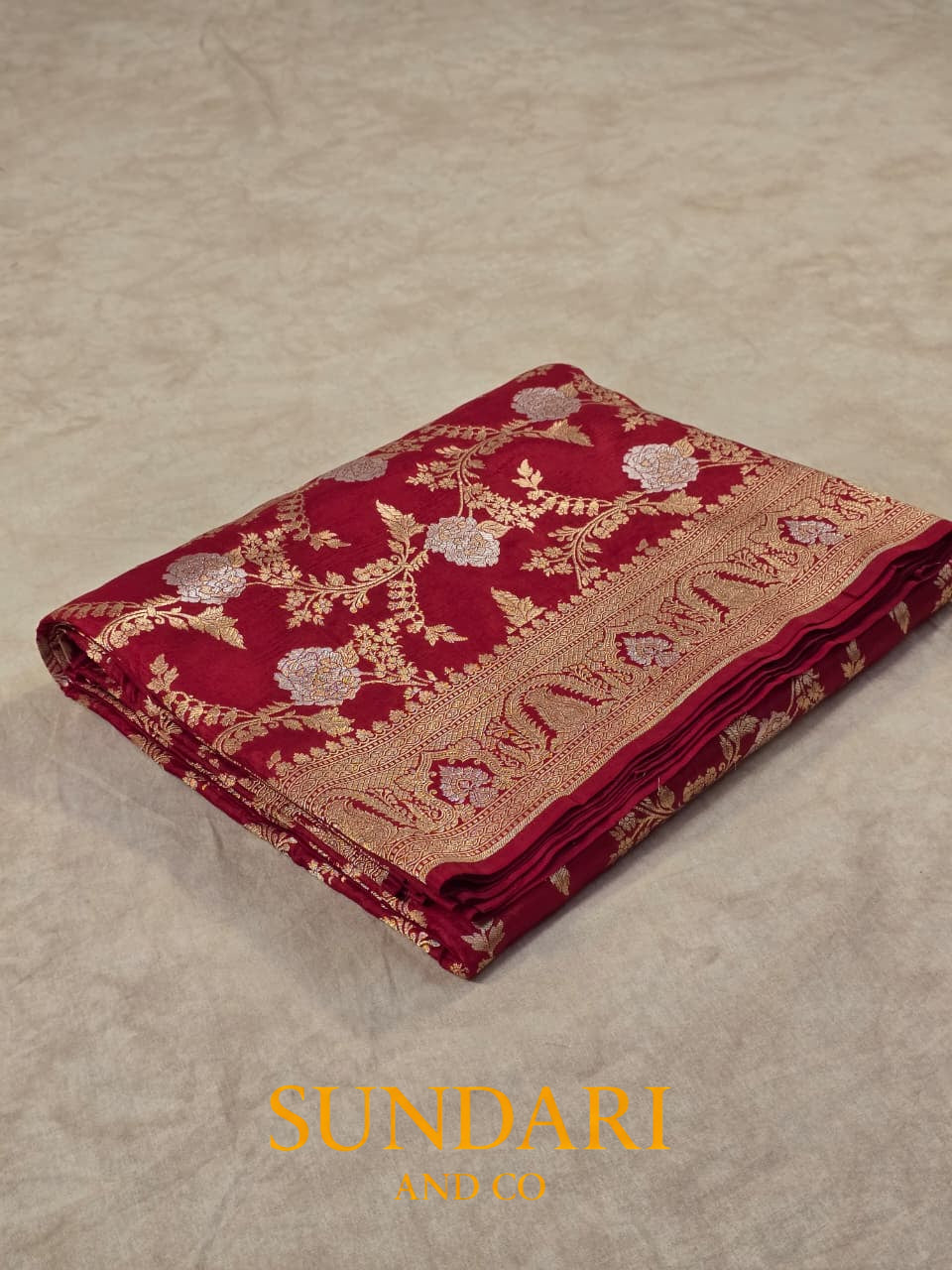 Classic Crimson | Sona-Roopa Floral Jaal | Pure Katan Silk Saree