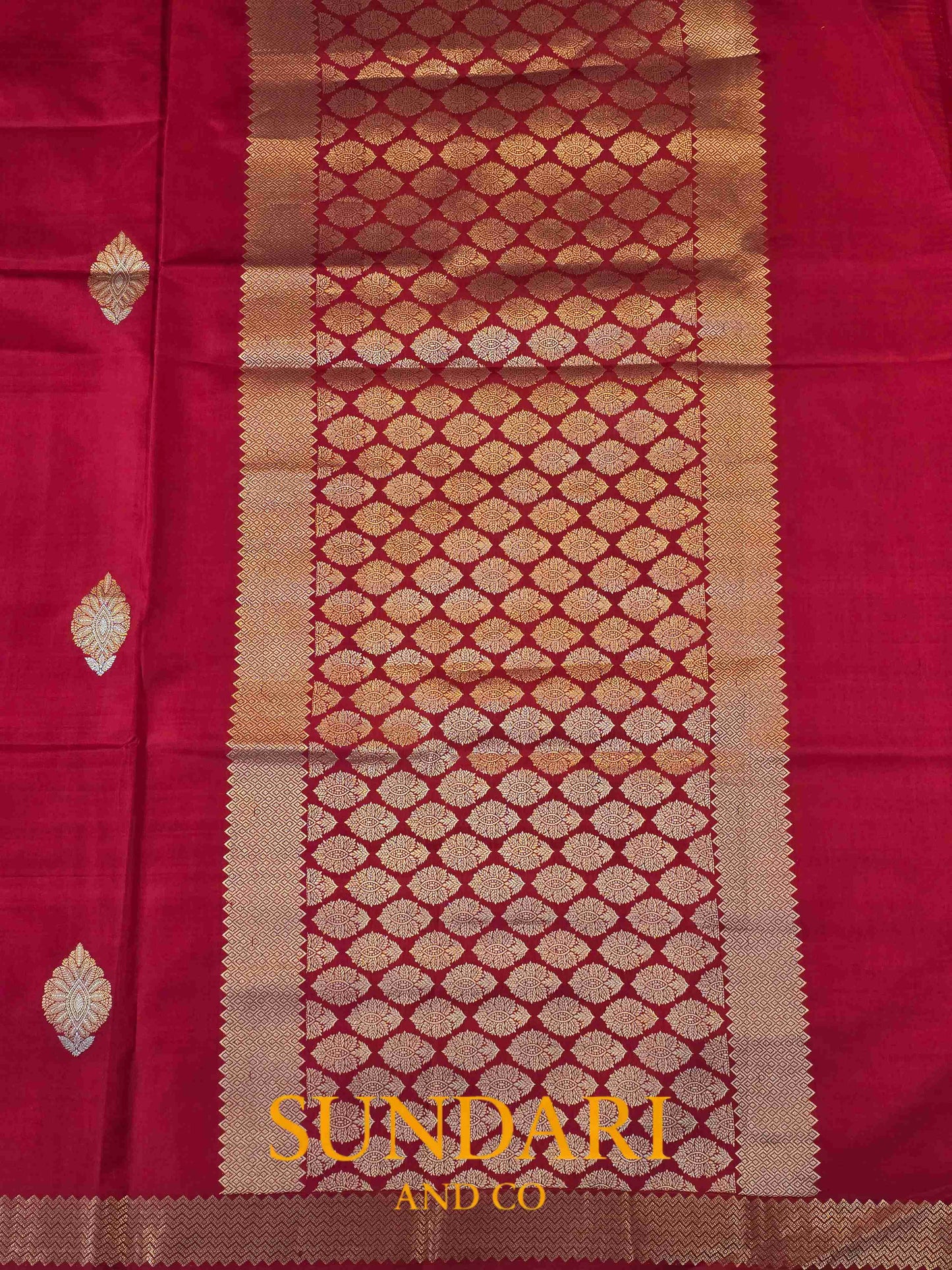 Crimson Red | Sona-Roopa Buttas in Kadua Weave | Pure Soft Silk Saree