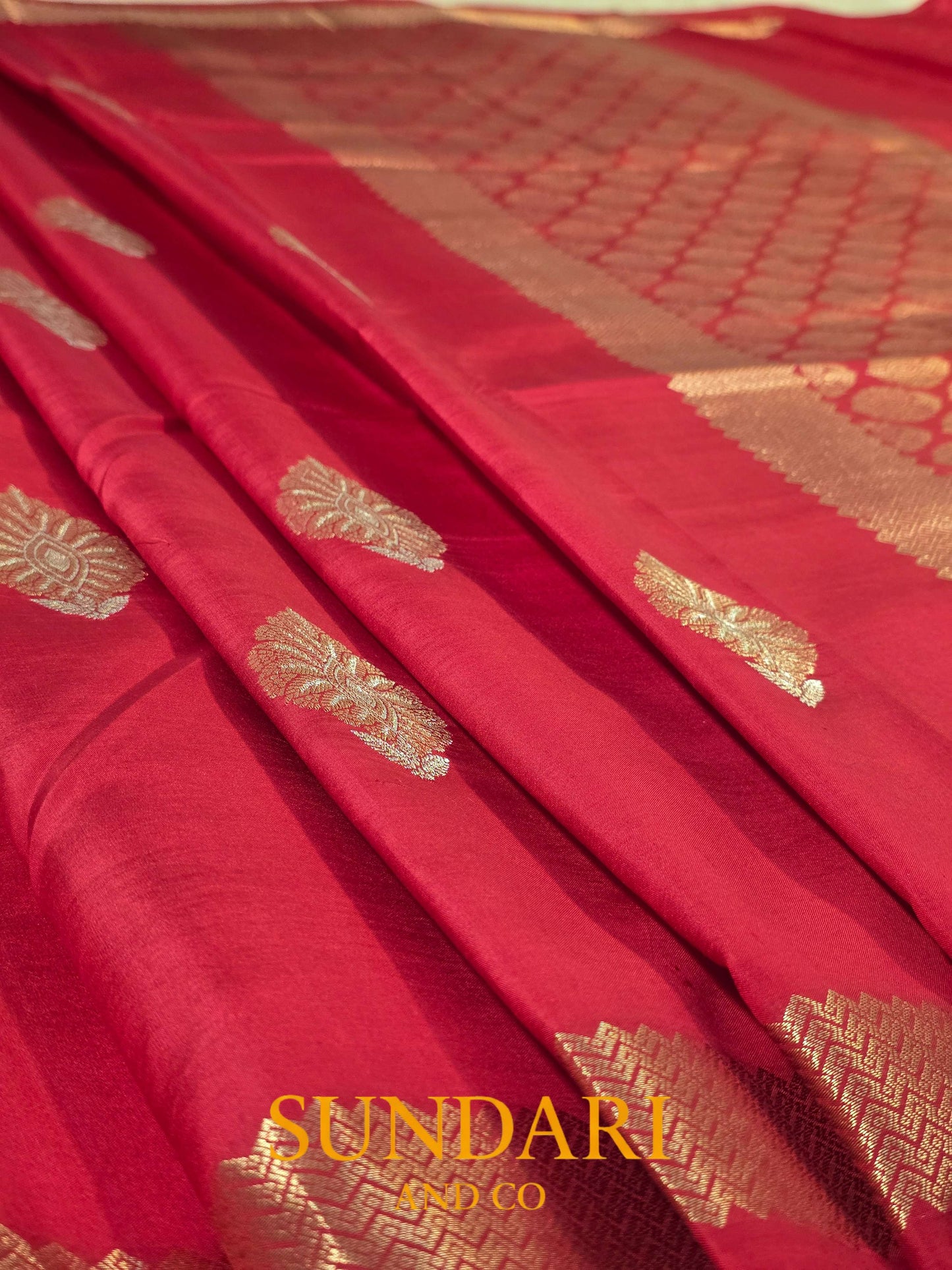 Crimson Red | Sona-Roopa Buttas in Kadua Weave | Pure Soft Silk Saree
