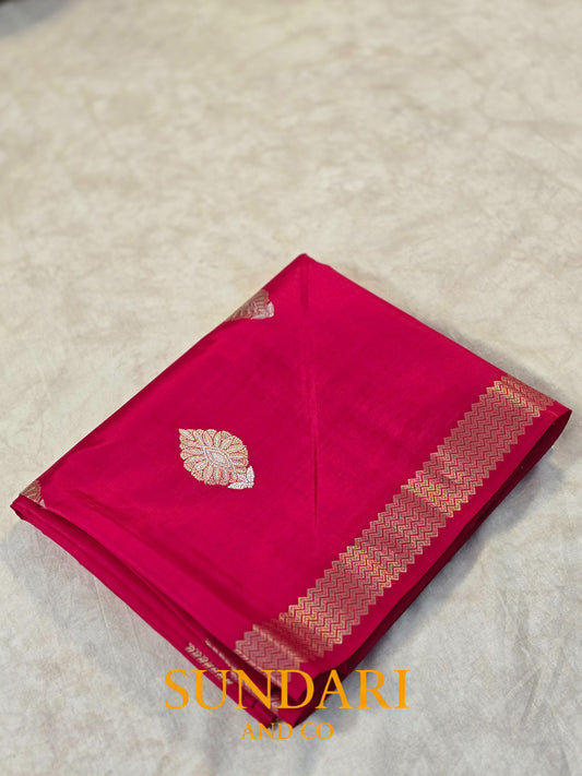 Crimson Red | Sona-Roopa Buttas in Kadua Weave | Pure Soft Silk Saree
