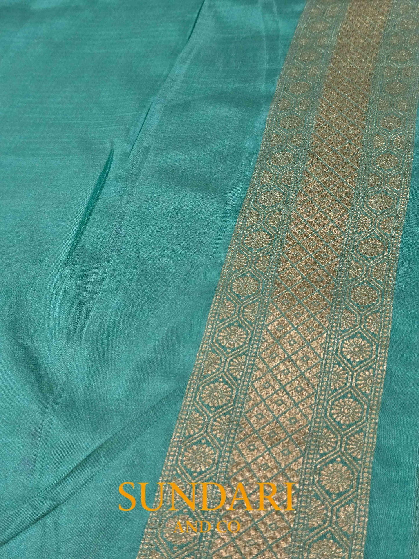 Dark Turquoise Blue | Brocade Geometrical Floral Motifs | Pure Katan Silk Saree