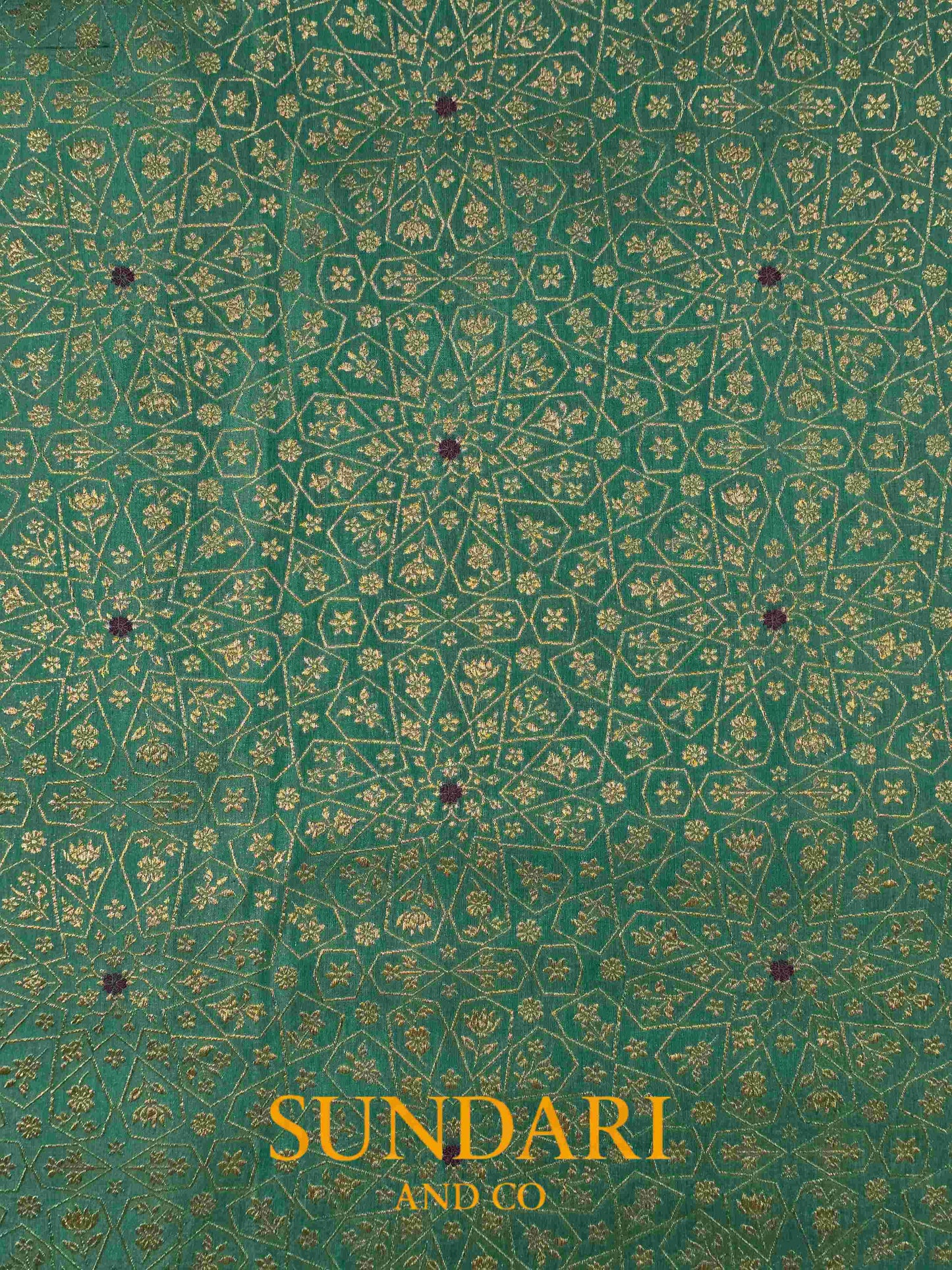 Dark Turquoise Blue | Brocade Geometrical Floral Motifs | Pure Katan Silk Saree