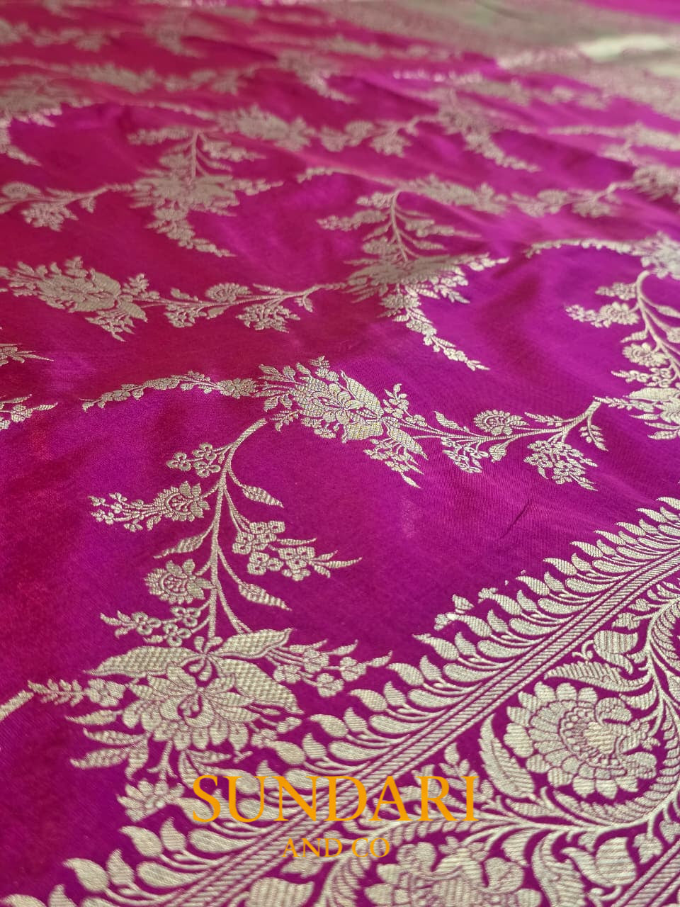 Deep Pink | Floral Jaal | Pure Katan Silk Saree