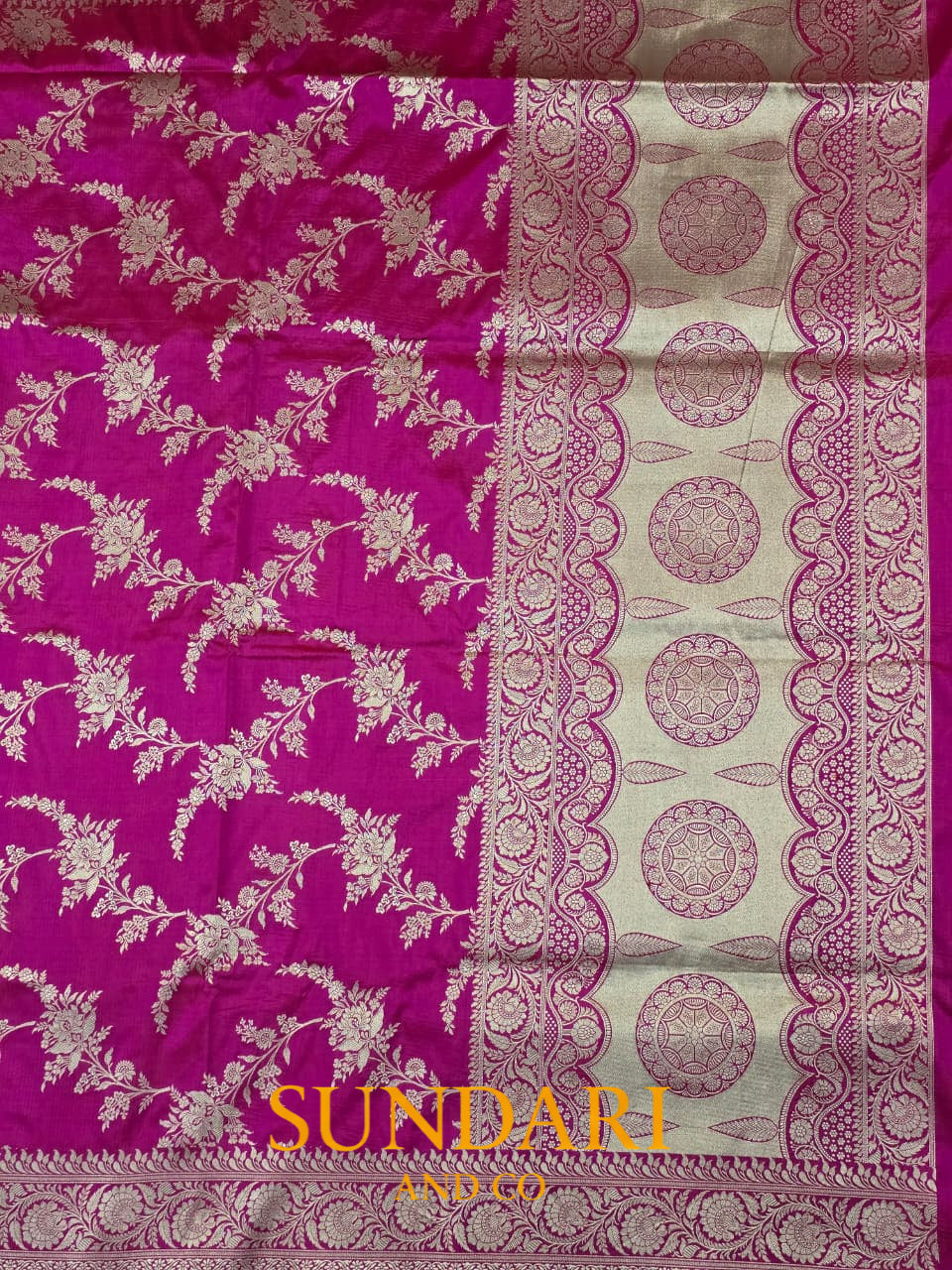 Deep Pink | Floral Jaal | Pure Katan Silk Saree