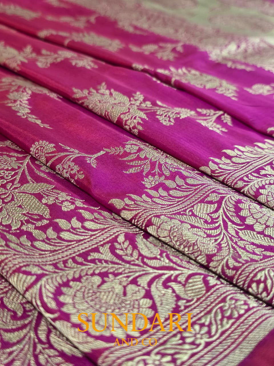 Deep Pink | Floral Jaal | Pure Katan Silk Saree